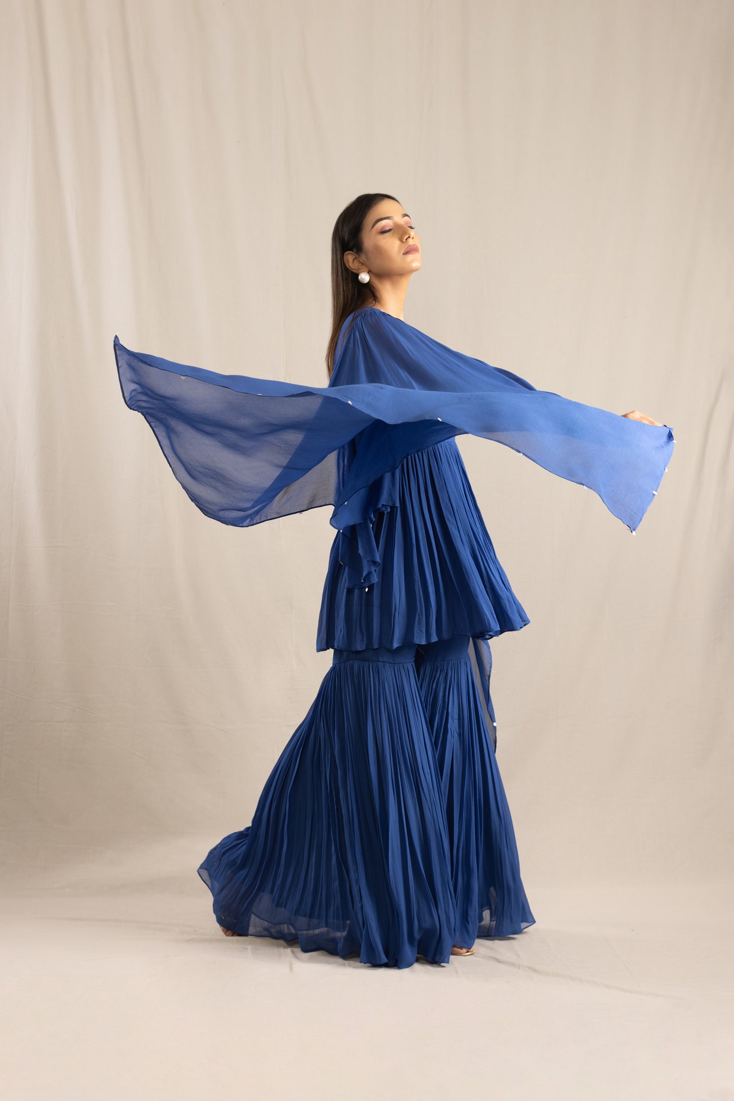 Blue Short Peplum Kurta with Sharara