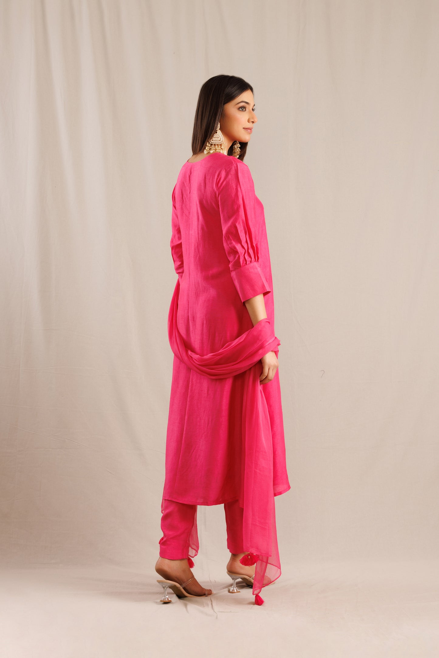 Pink Coin Neck Kurta with Pants and a Dupatta
