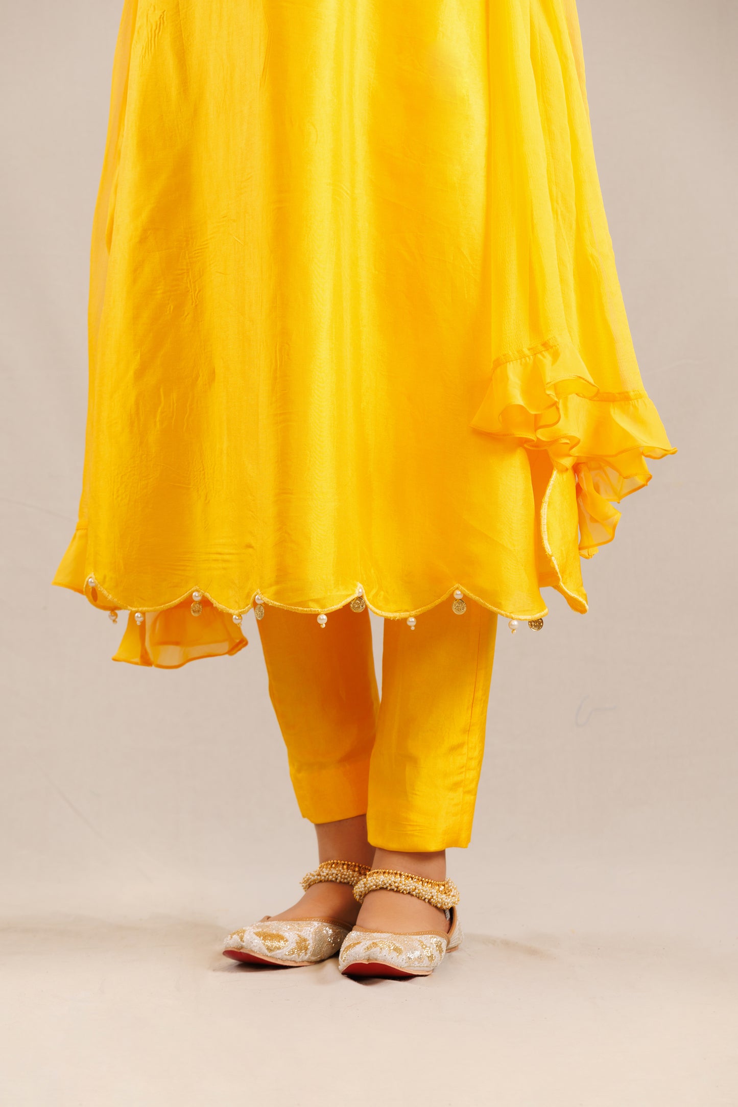 Yellow Kurta with Scalloped Hem Paired with Pants