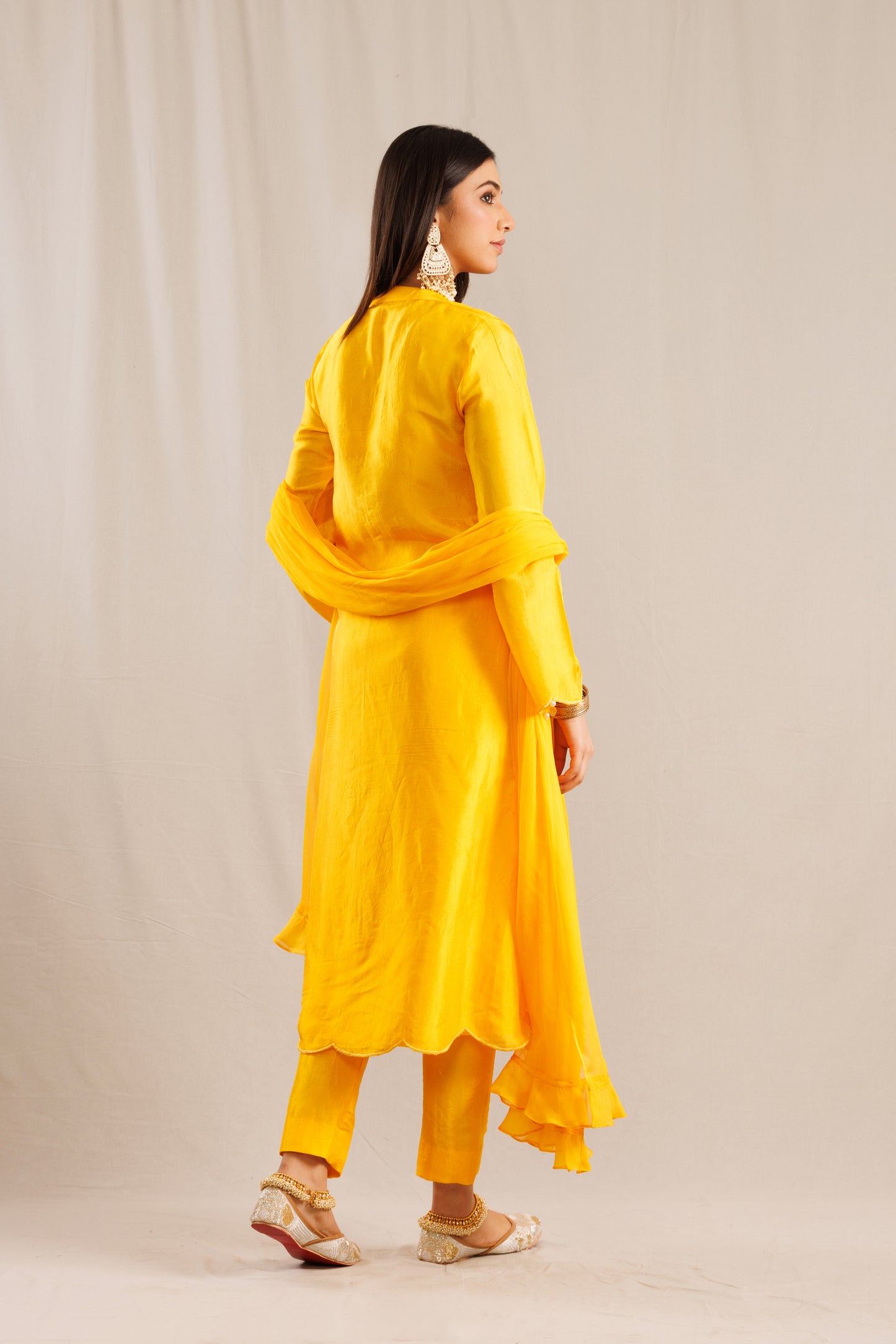Yellow Kurta with Scalloped Hem Paired with Pants