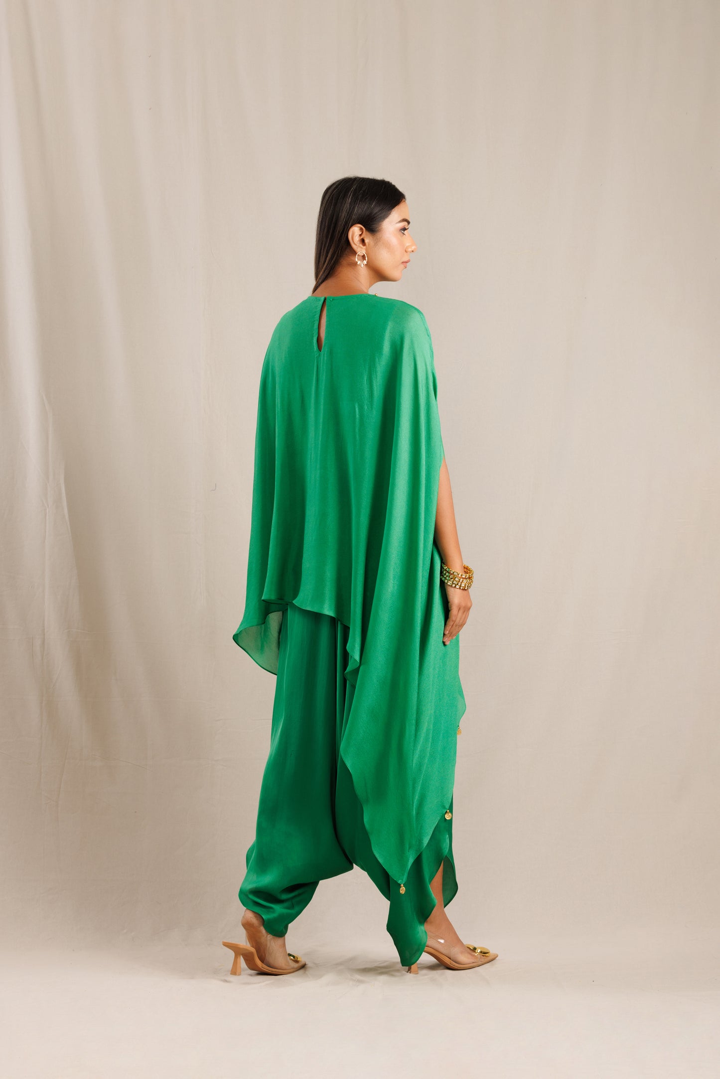 Green Kaftan with Drape Salwar