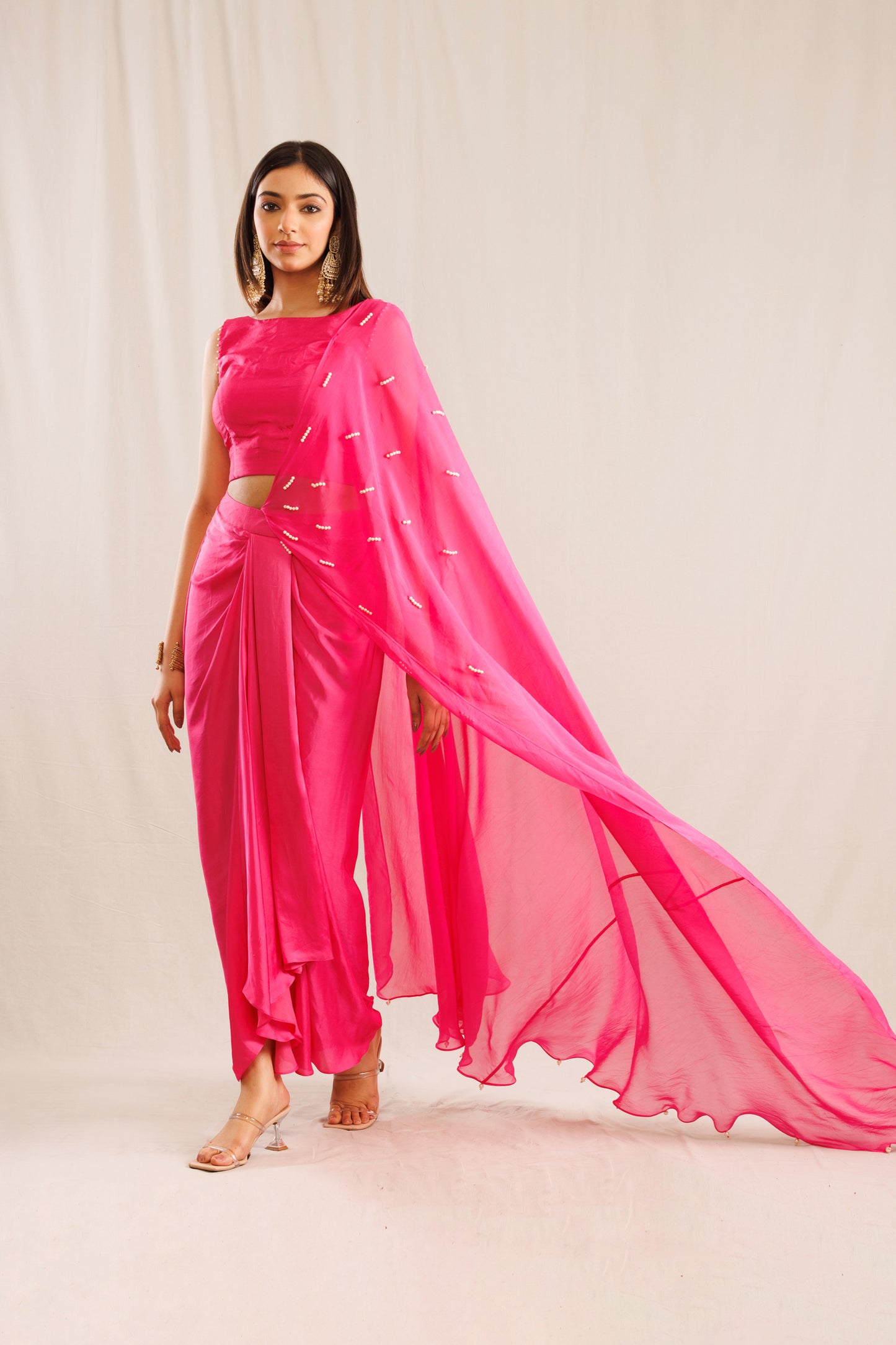 Pink Draped Saree