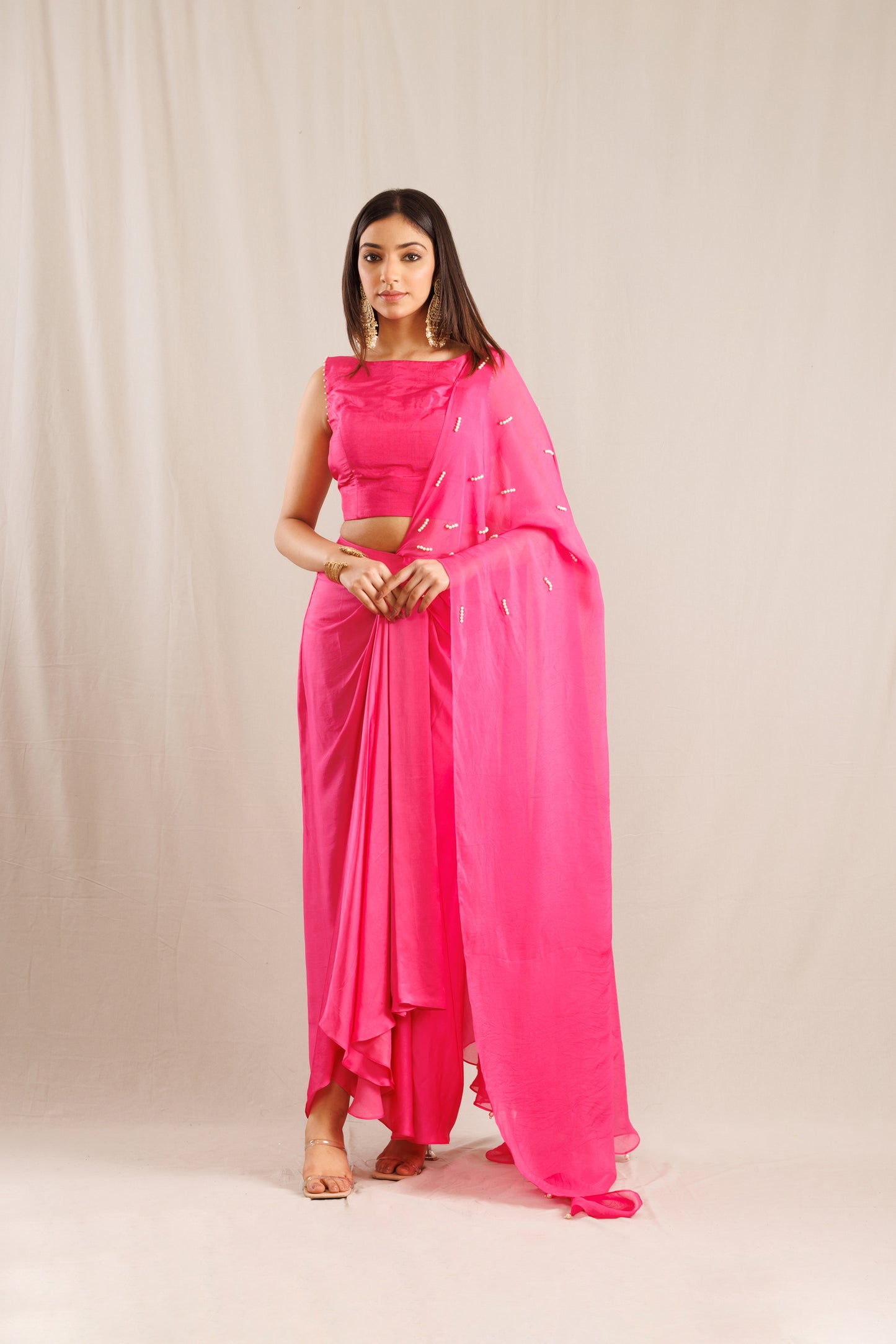 Pink Draped Saree