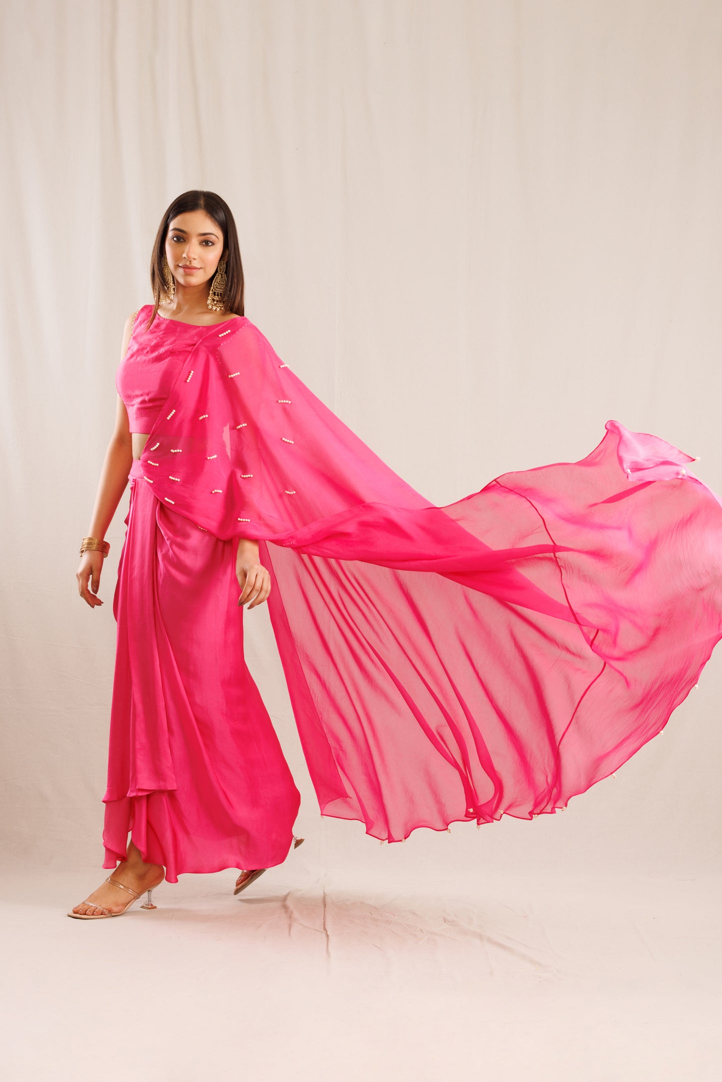 Pink Draped Saree