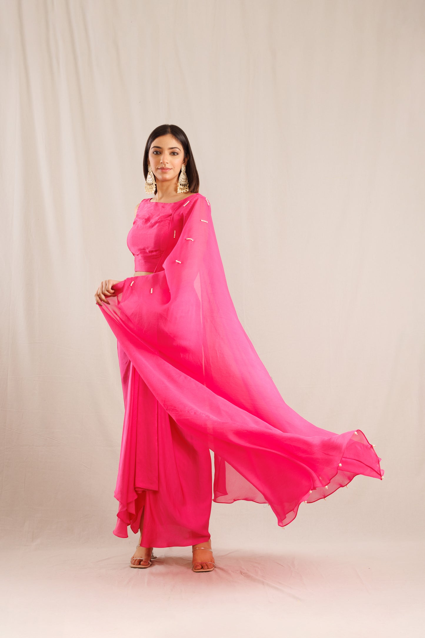 Pink Draped Saree