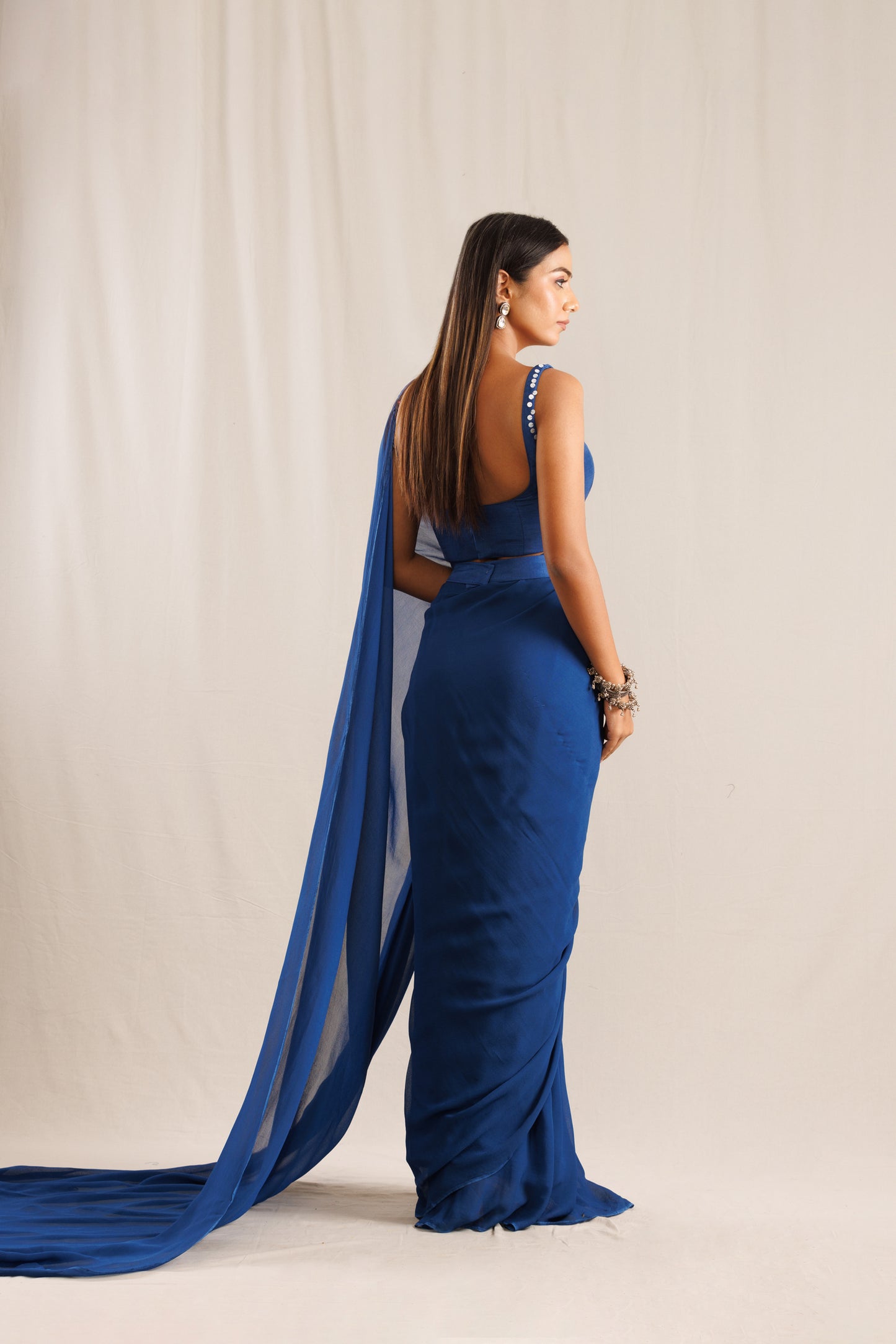 Blue Unstitched/Stitched Georgette Saree