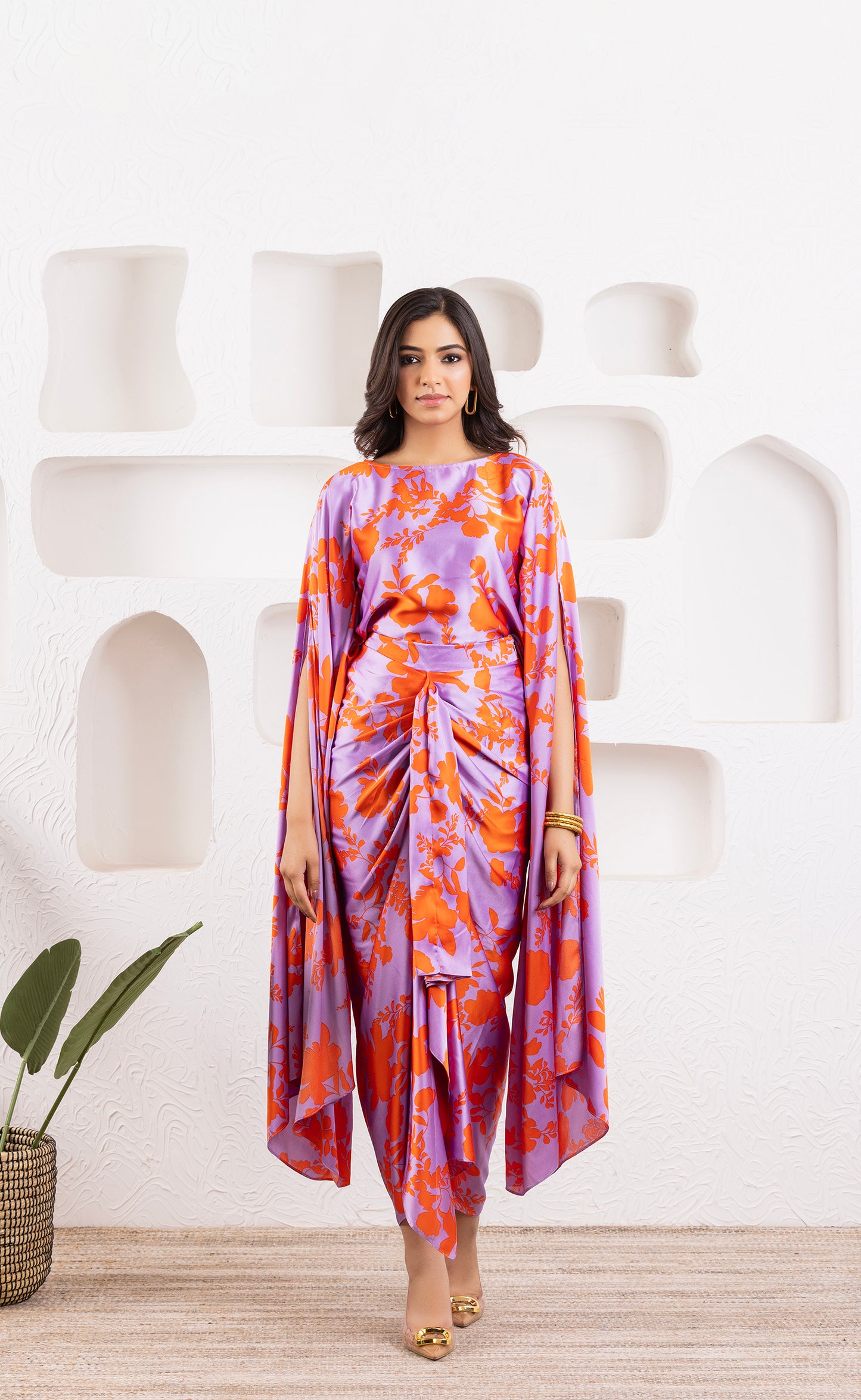 Lavender Sunrise Floral Satin Fabric