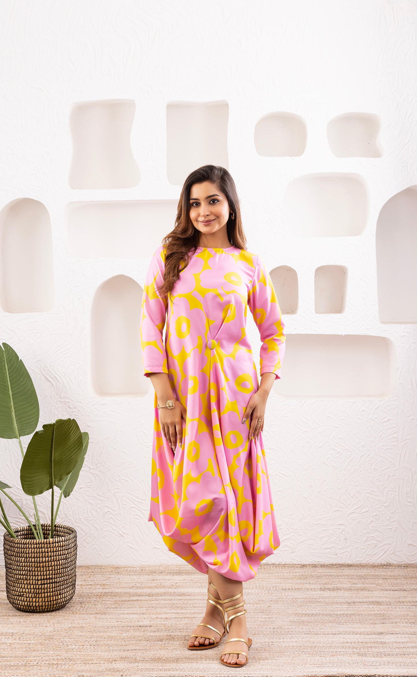 Flamingo Sunrise Drape Dress