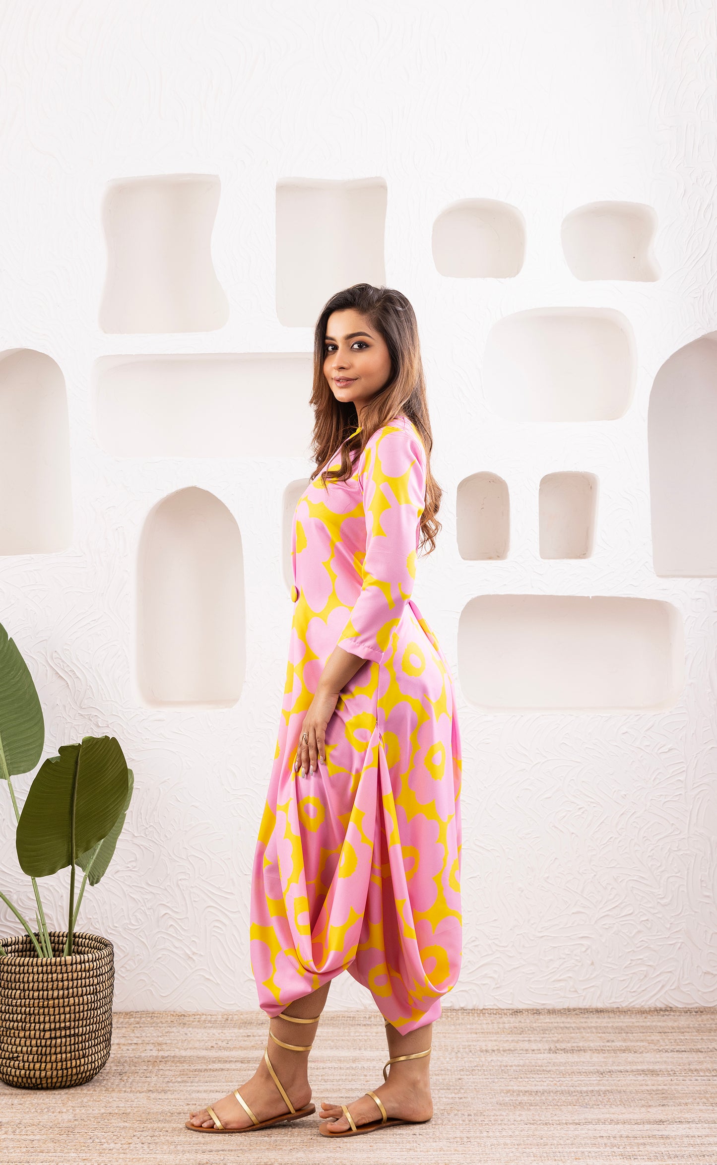 Flamingo Sunrise Drape Dress