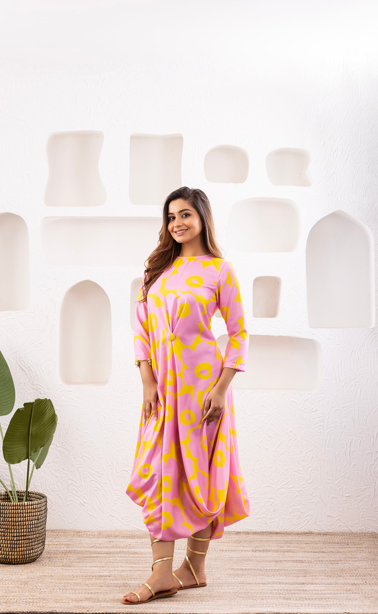Flamingo Sunrise Drape Dress