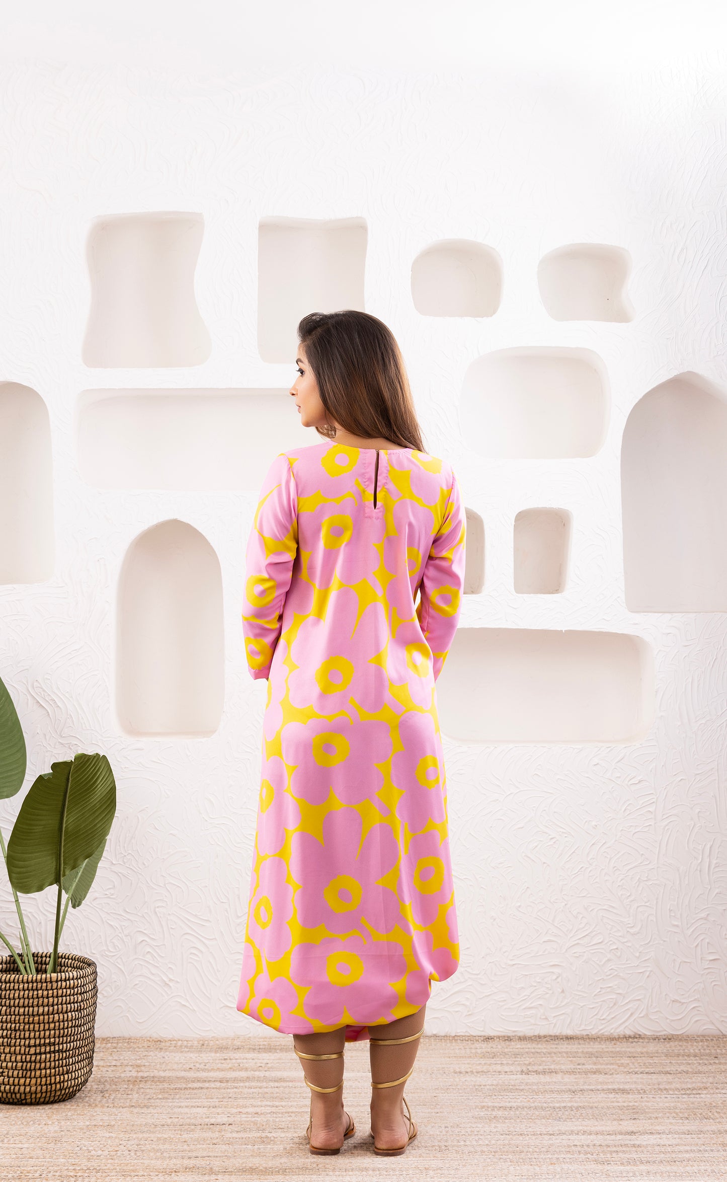 Flamingo Sunrise Drape Dress