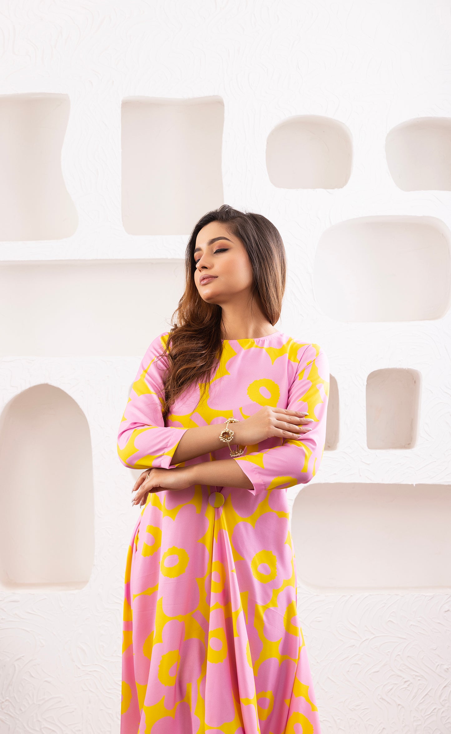 Flamingo Sunrise Drape Dress