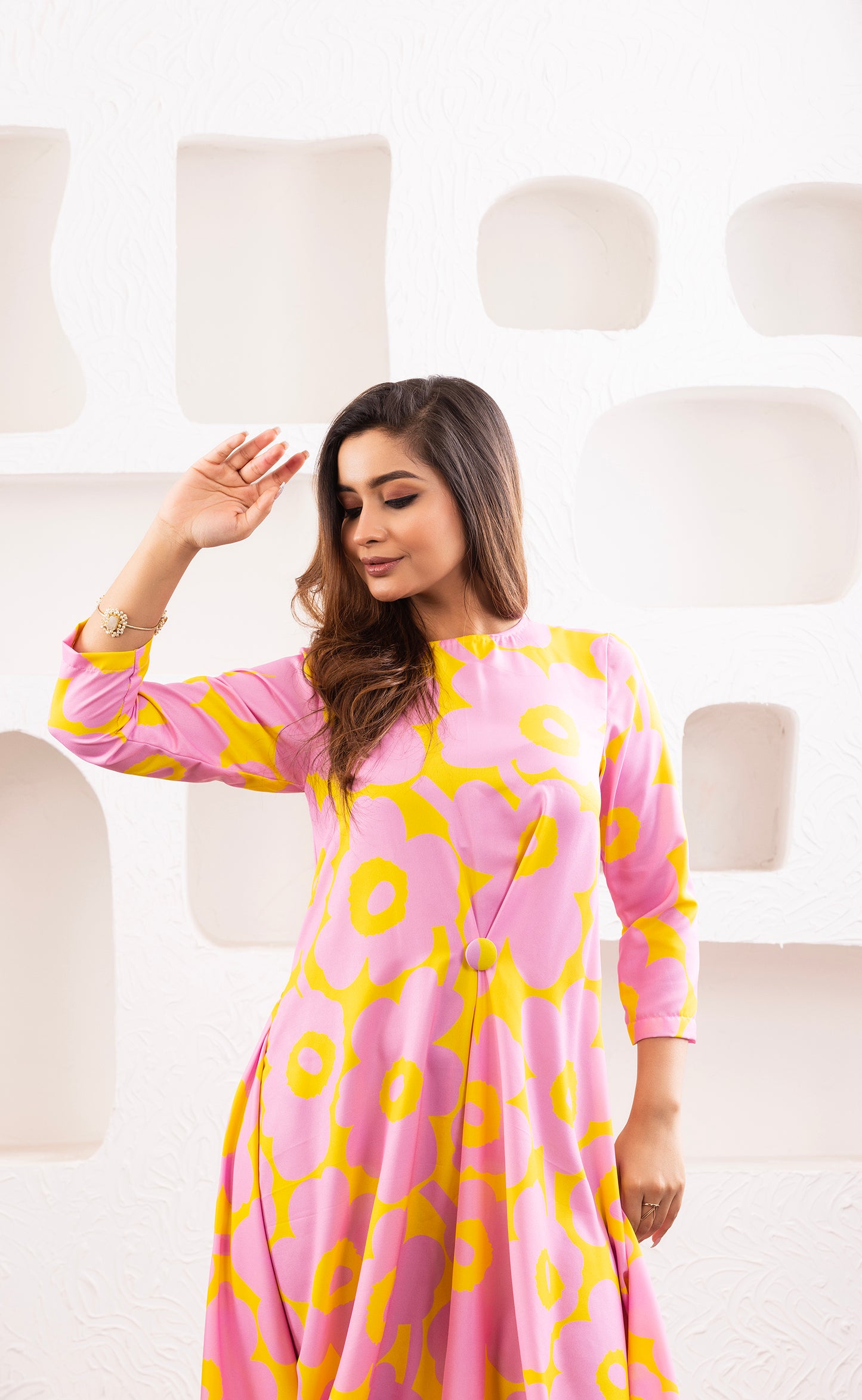 Flamingo Sunrise Drape Dress