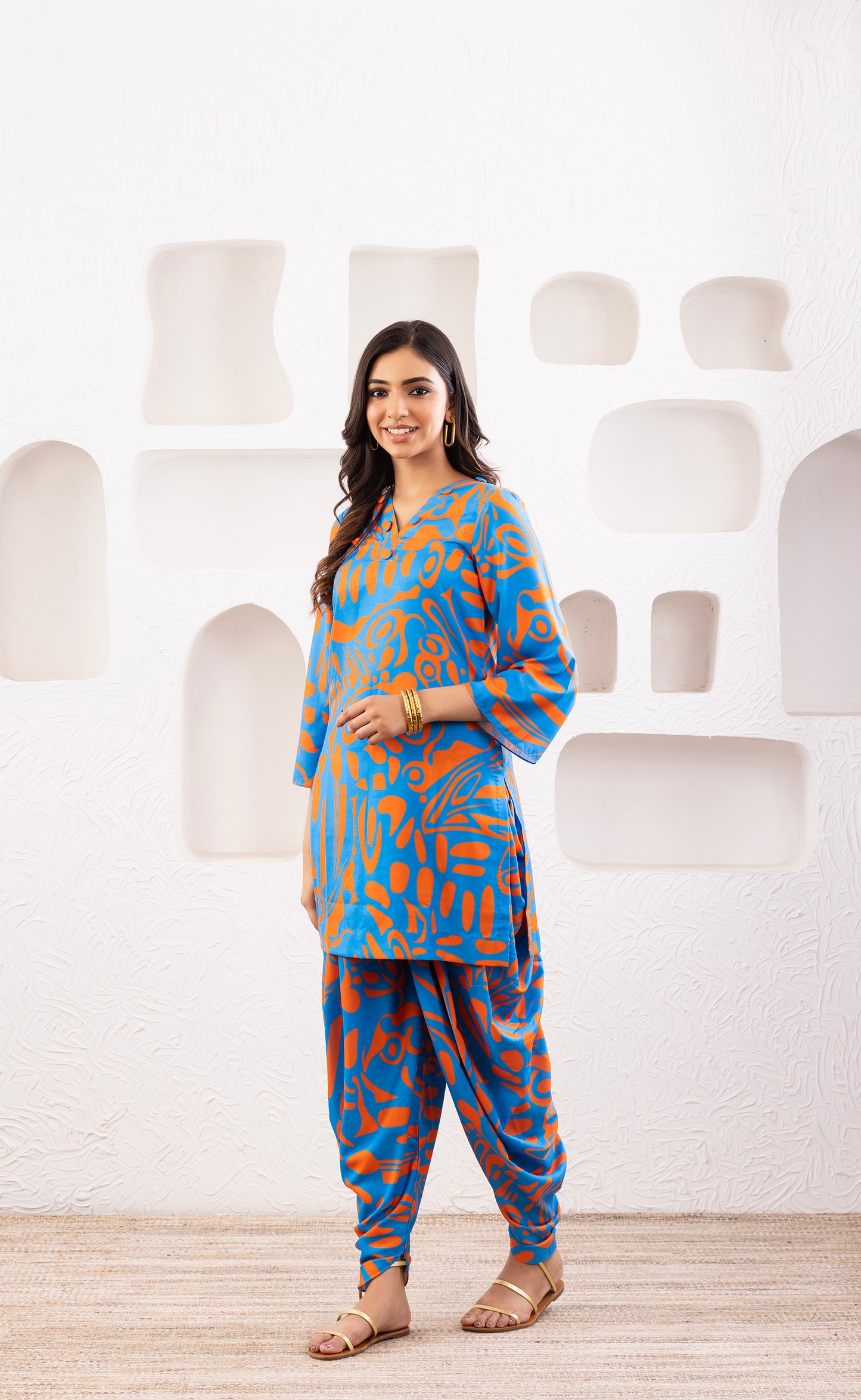 Tango Blue & Orange Abstract Fabric