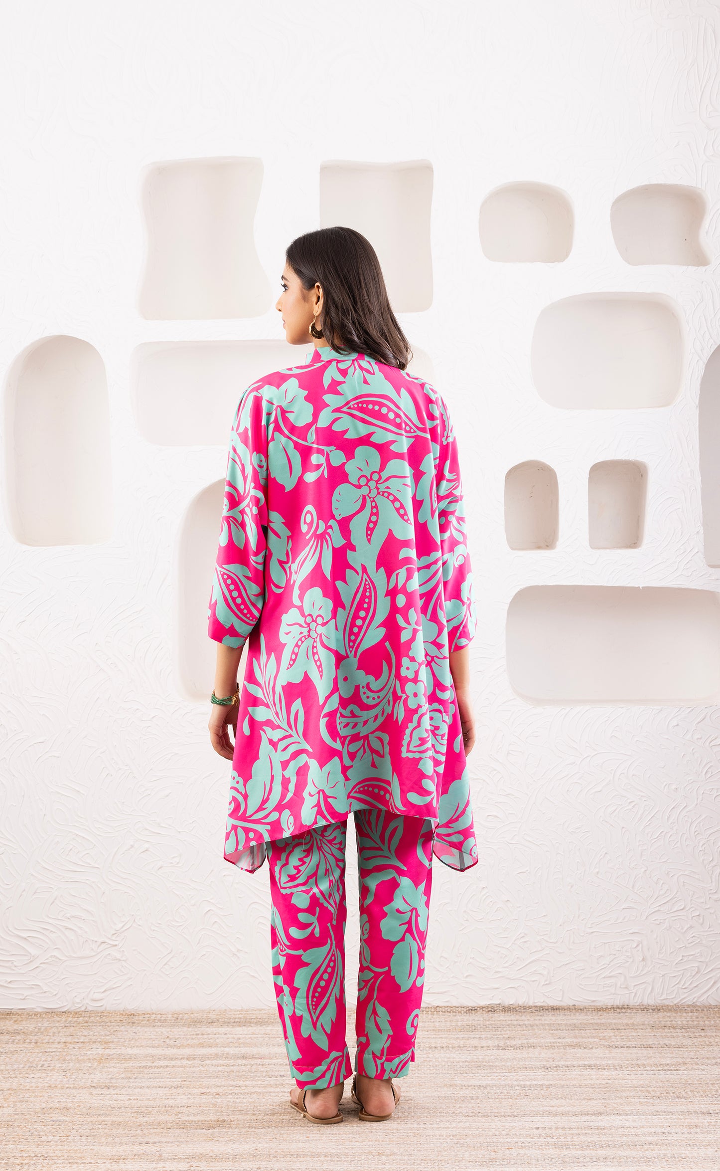 Pink Floral Co ord Set with bell sleeves