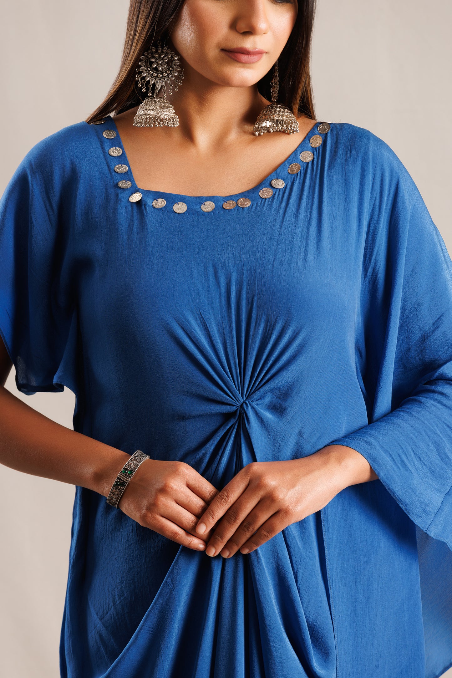 Blue Kaftan with Twisted Front