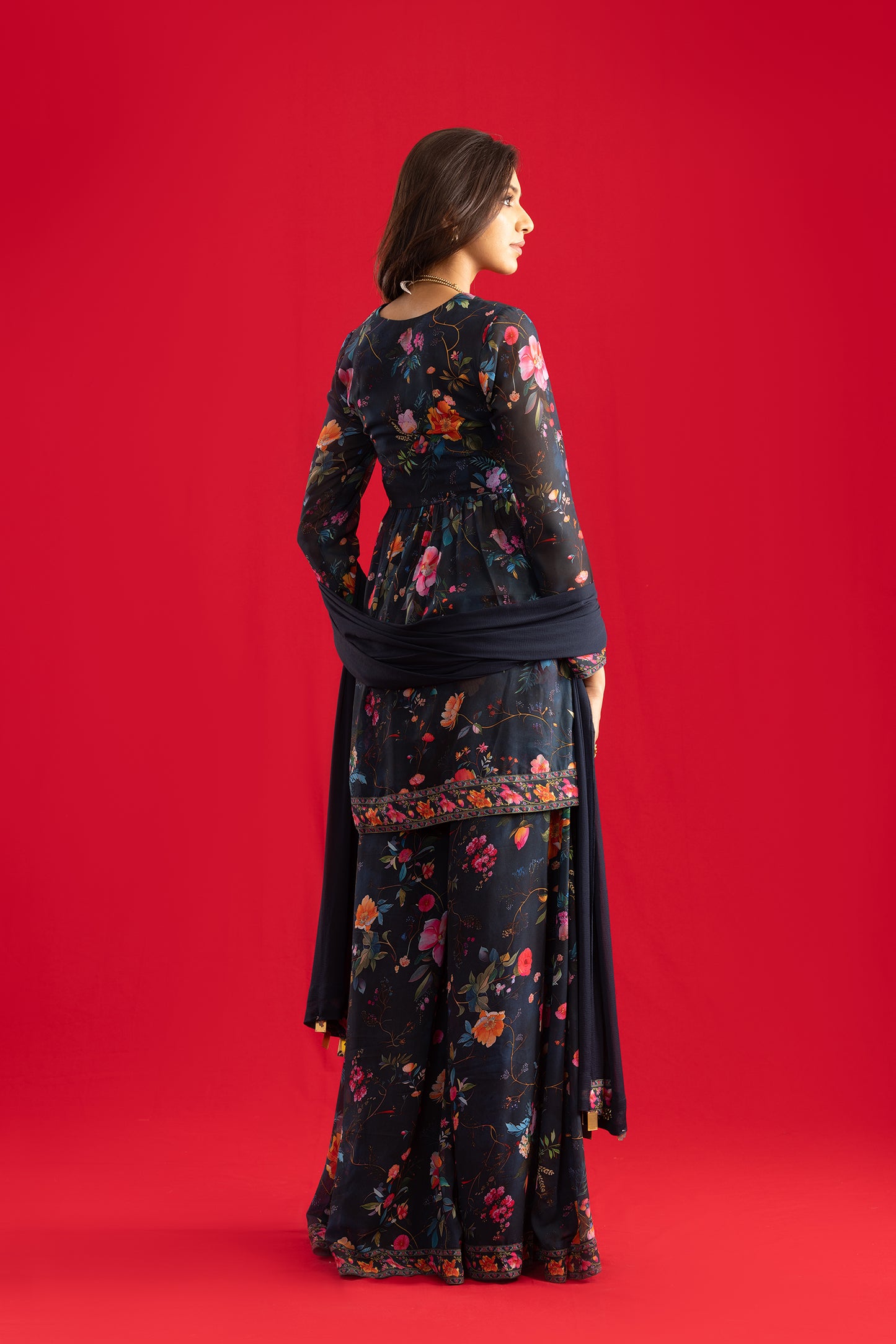 Deep Blue Peplum with Sharara & Dupatta