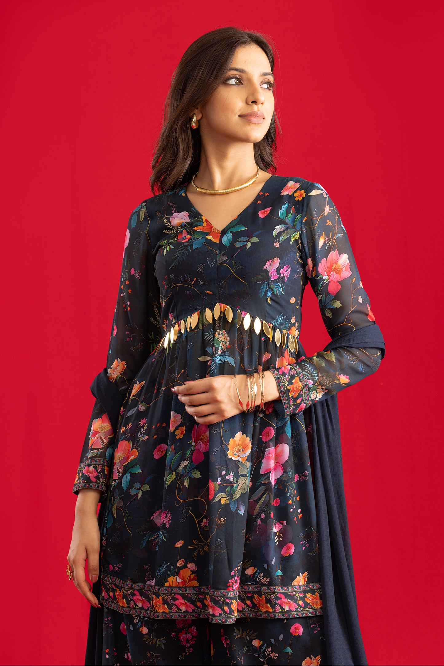 Deep Blue Peplum with Sharara & Dupatta