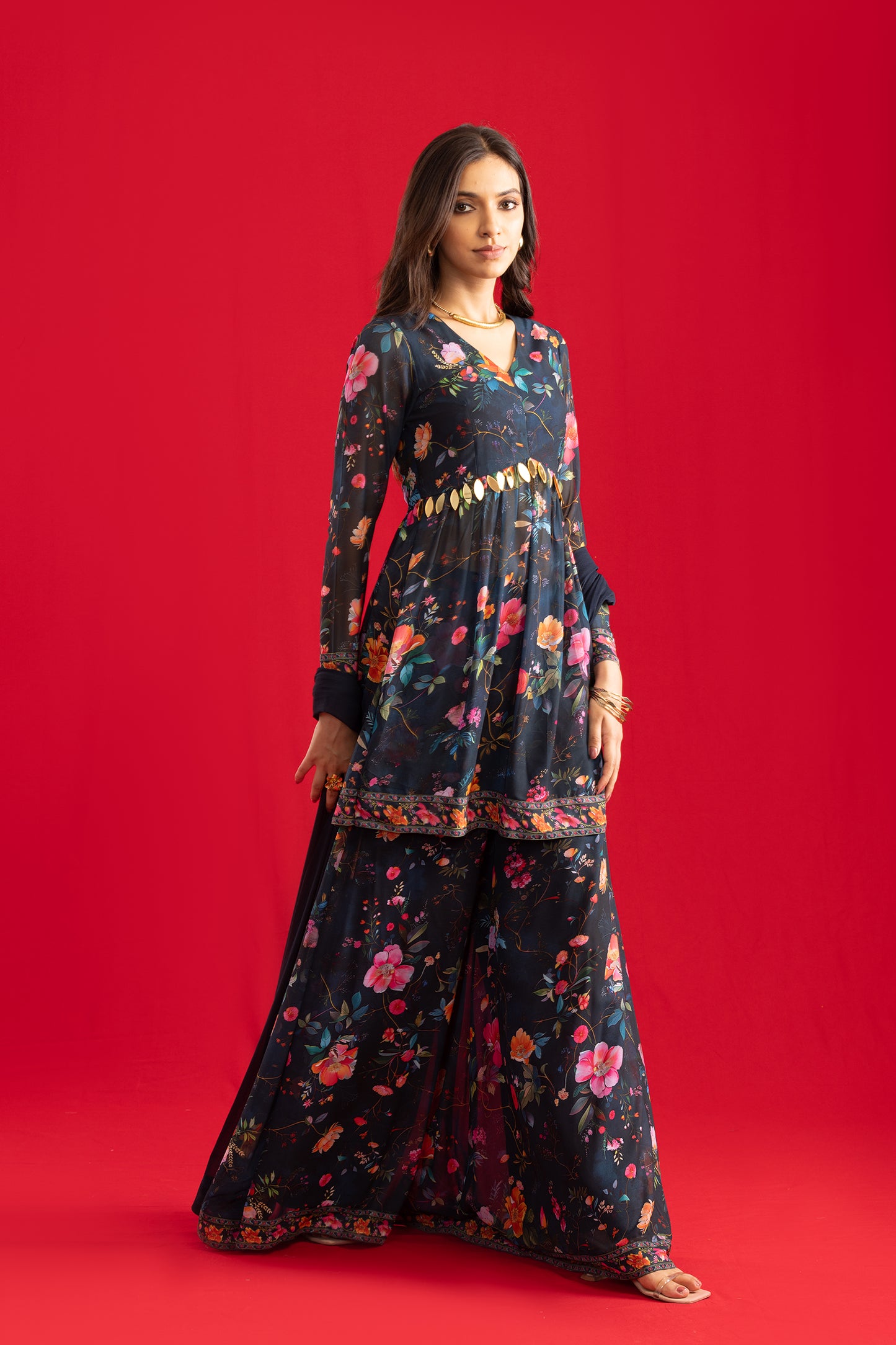 Deep Blue Peplum with Sharara & Dupatta