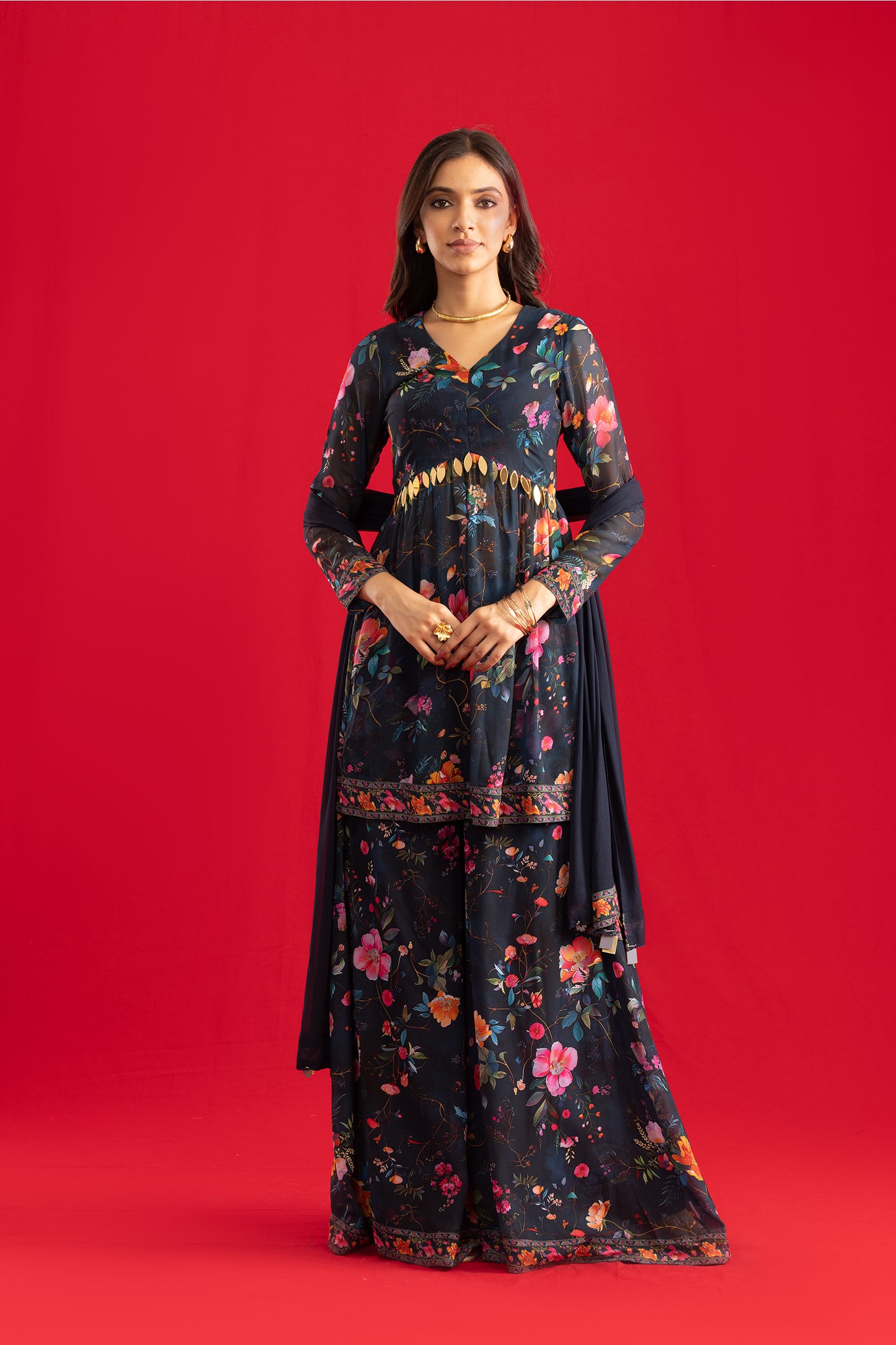 Midnight Blue Floral Georgette Fabric