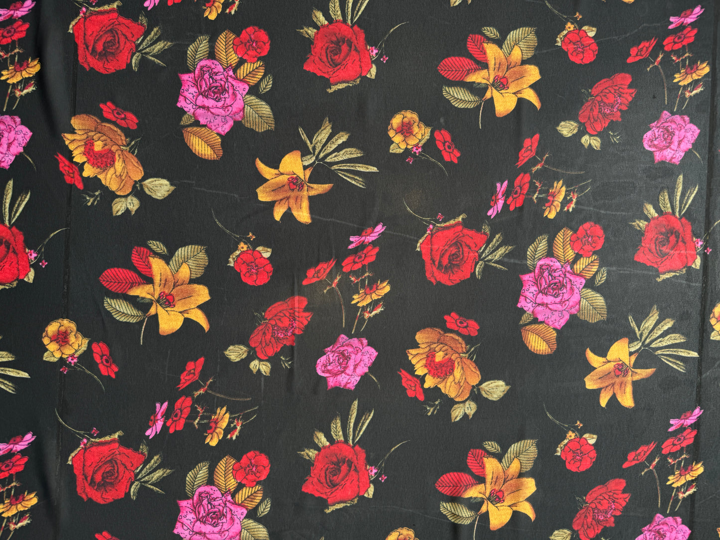 Black Floral Print Georgette Fabric