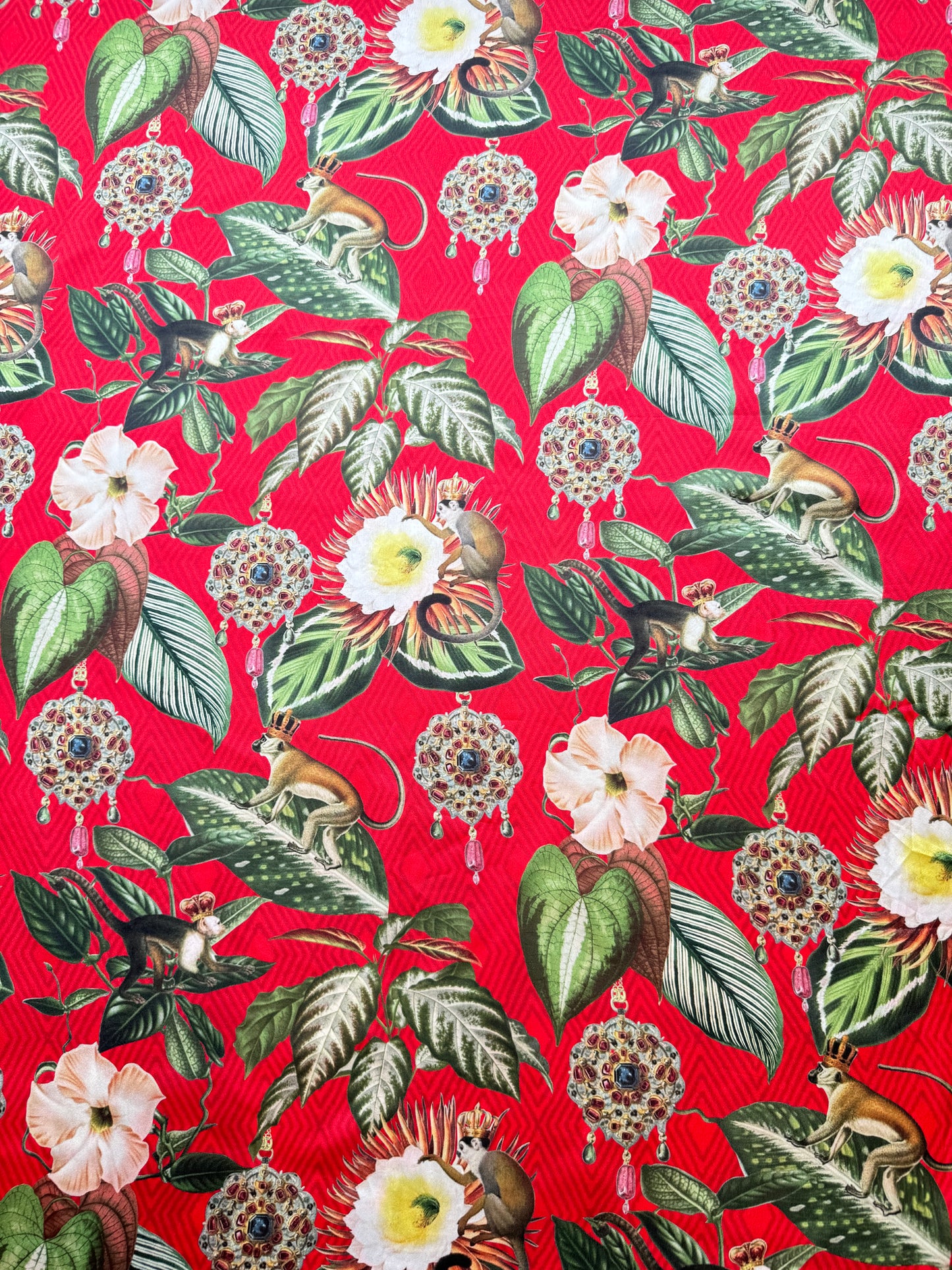 Red Flora & Fauna Satin Fabric
