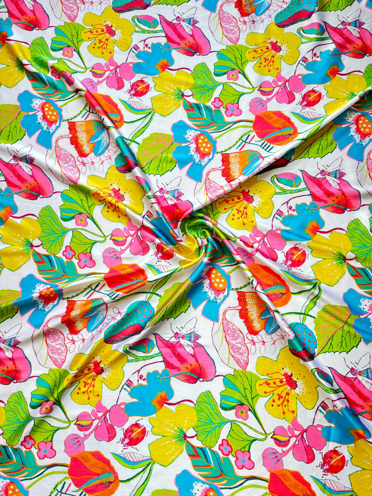 Ivory Floral Satin Fabric