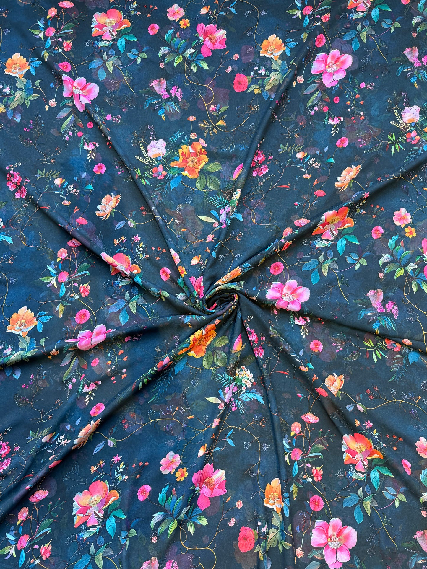 Midnight Blue Floral Georgette Fabric