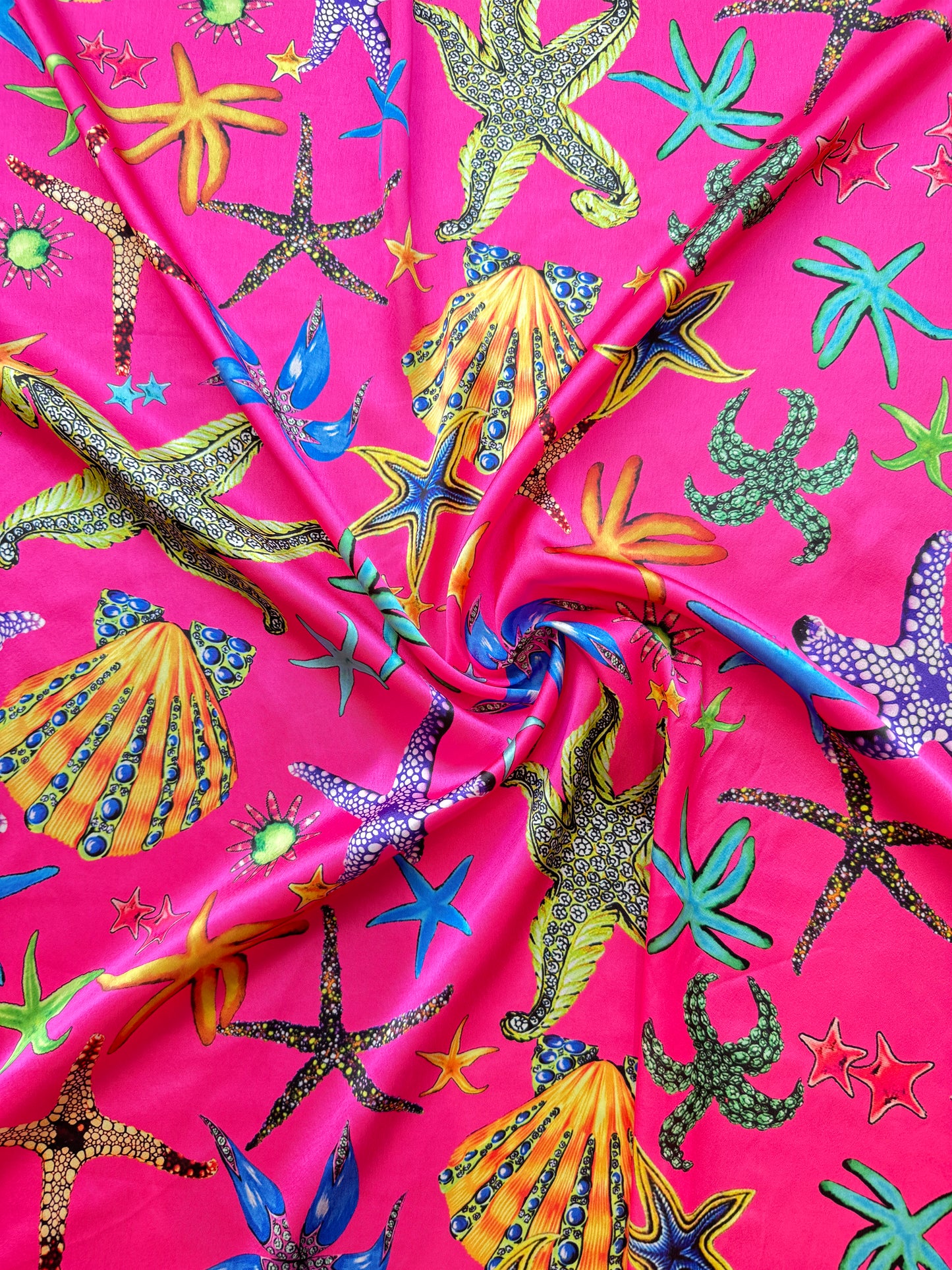 Pink Ocean Printed Satin Fabric