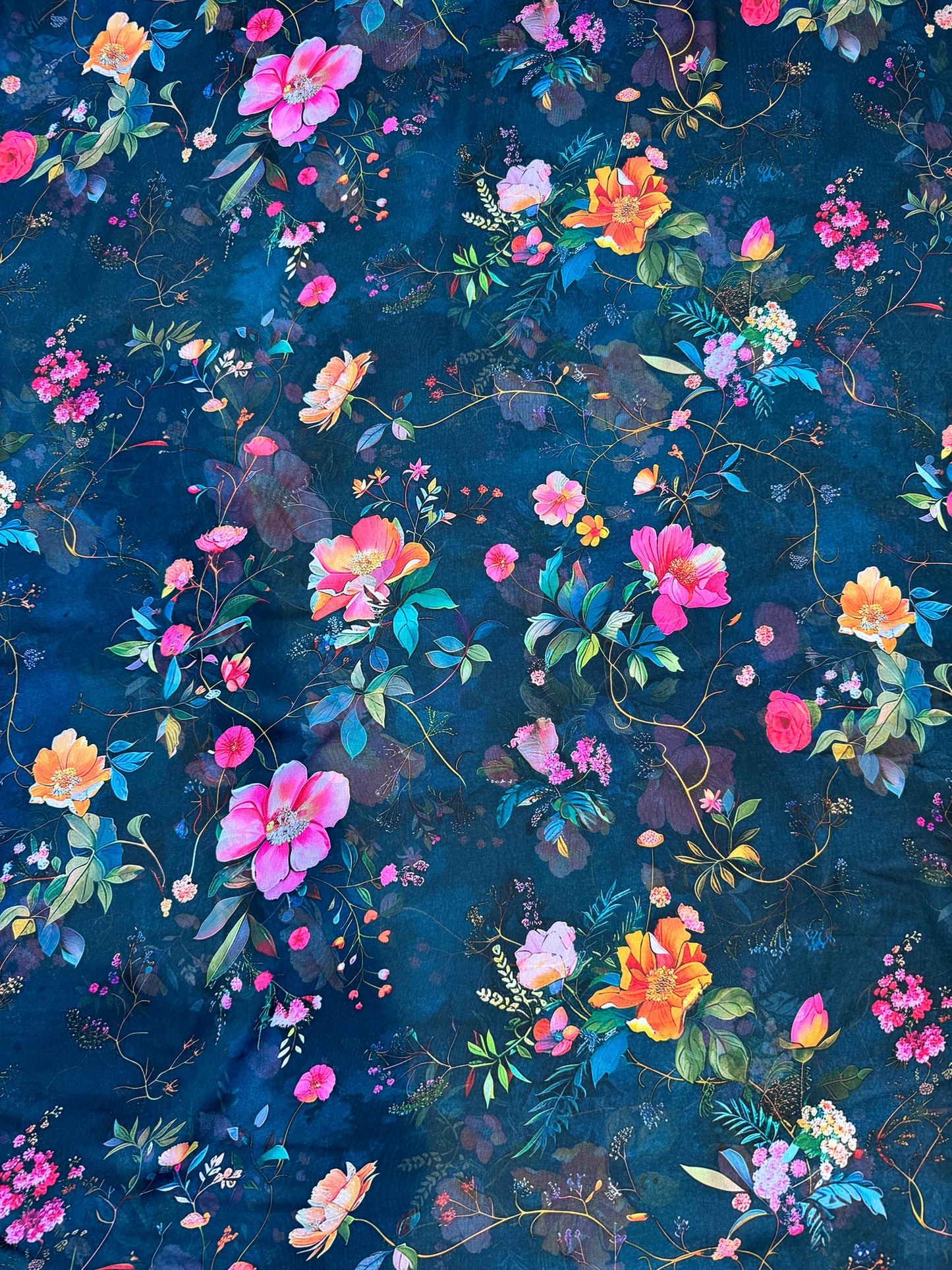 Midnight Blue Floral Georgette Fabric