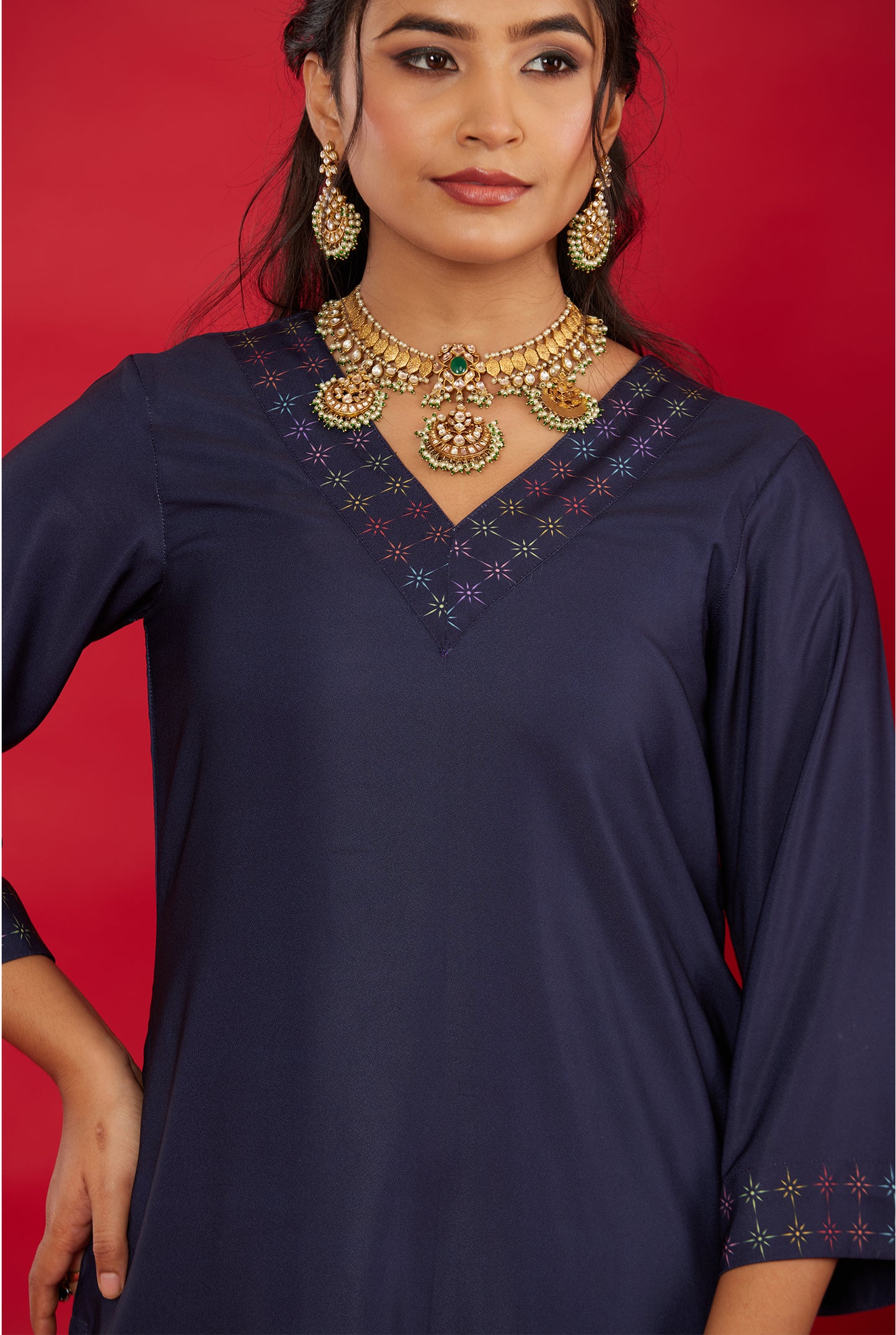 NEELA GULZAAR LONG KURTA WITH PALAZZO AND DUPATTA