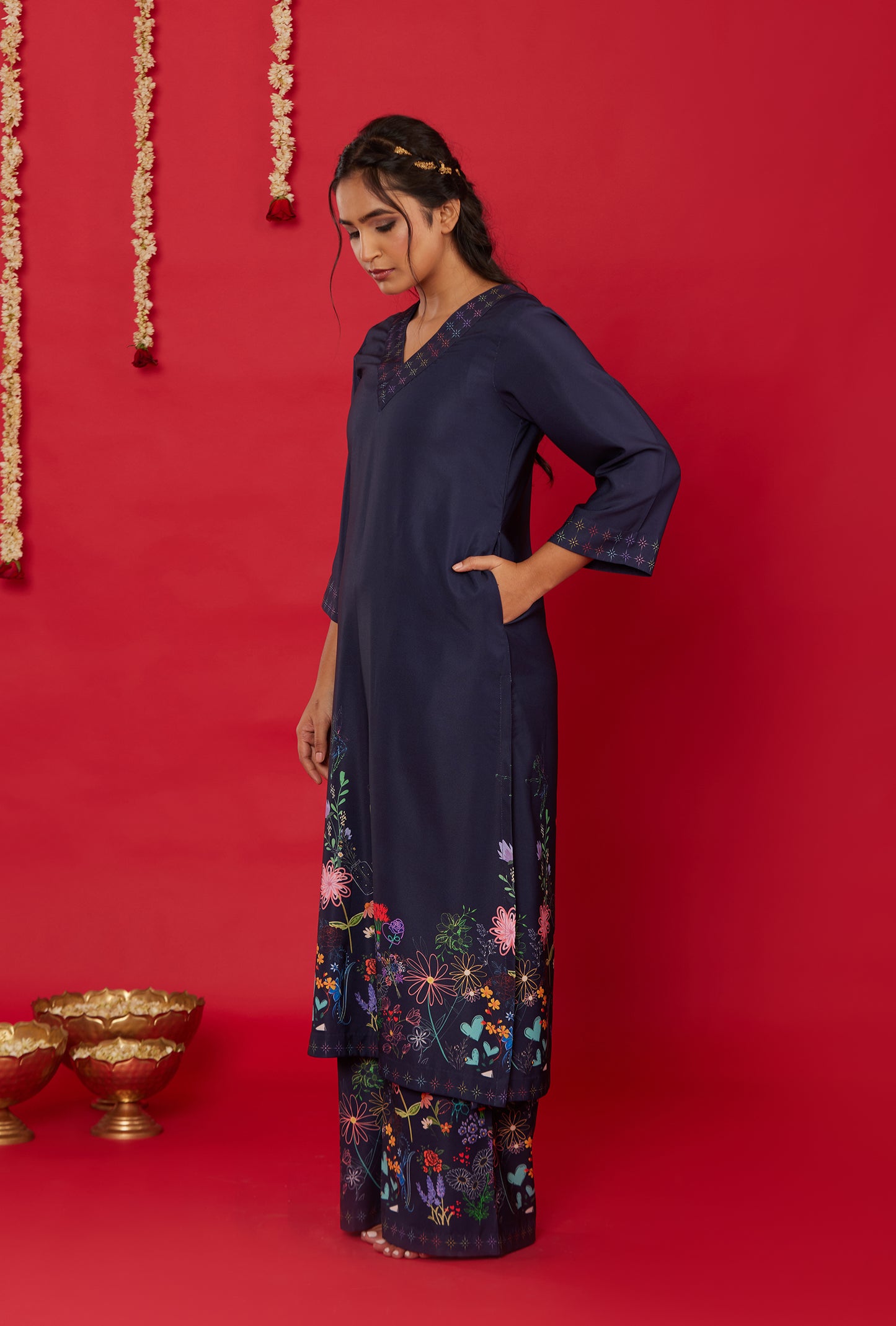 NEELA GULZAAR LONG KURTA WITH PALAZZO AND DUPATTA