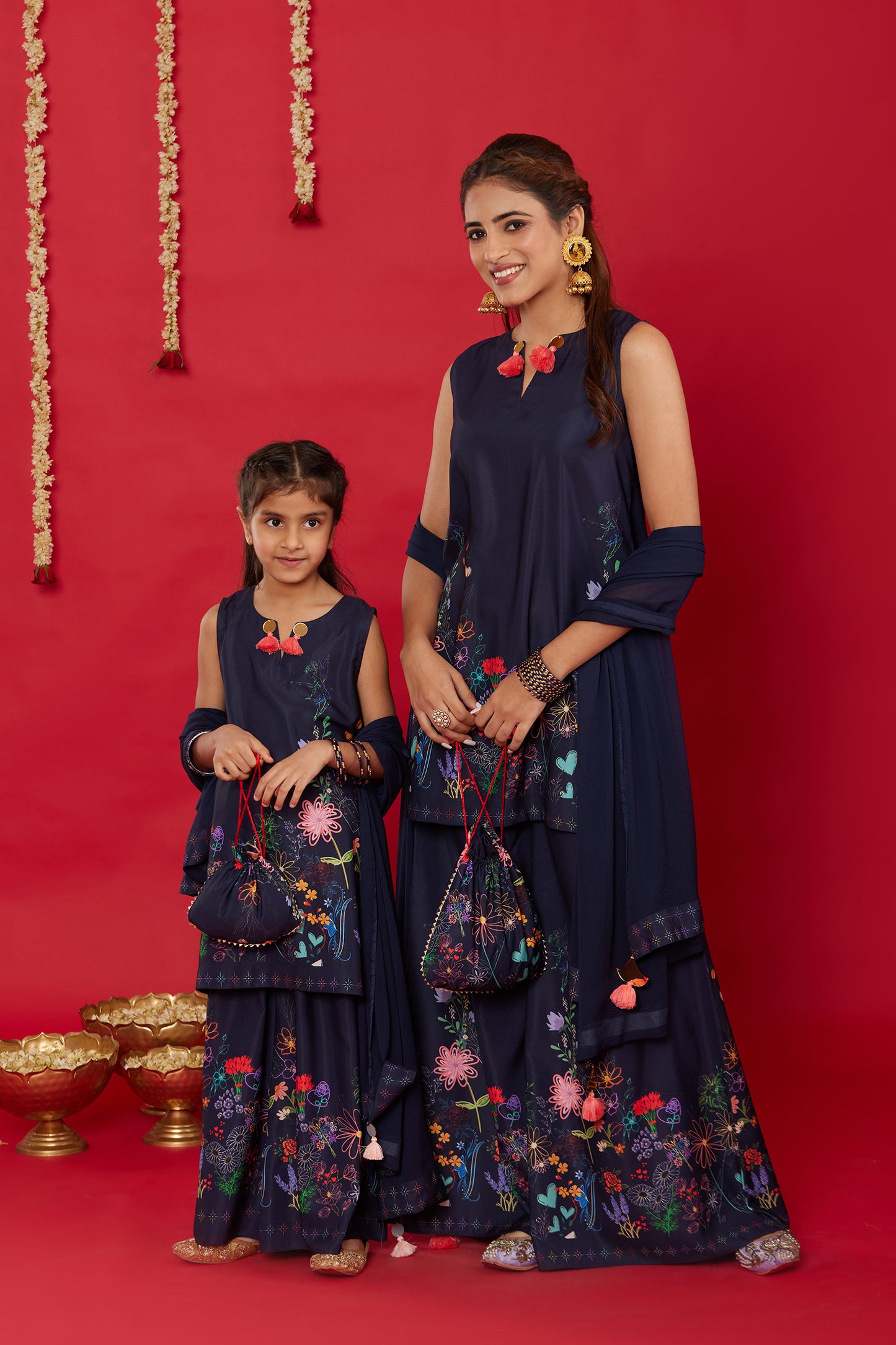 NEELA GULZAAR KURTA WITH PALAZZO AND DUPATTA FOR KIDS