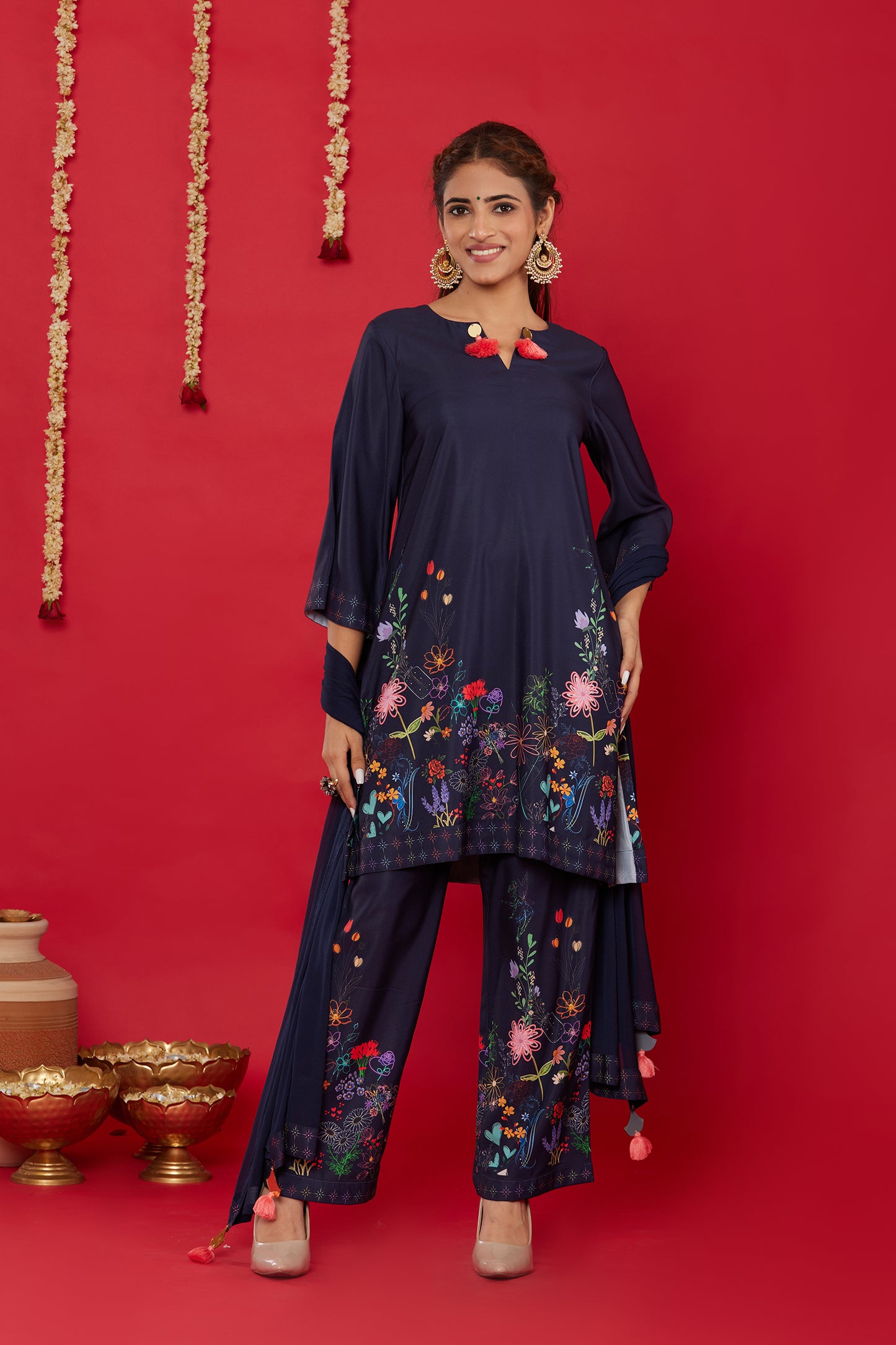 NEELA GULZAAR KURTA WITH PALAZZO AND DUPATTA