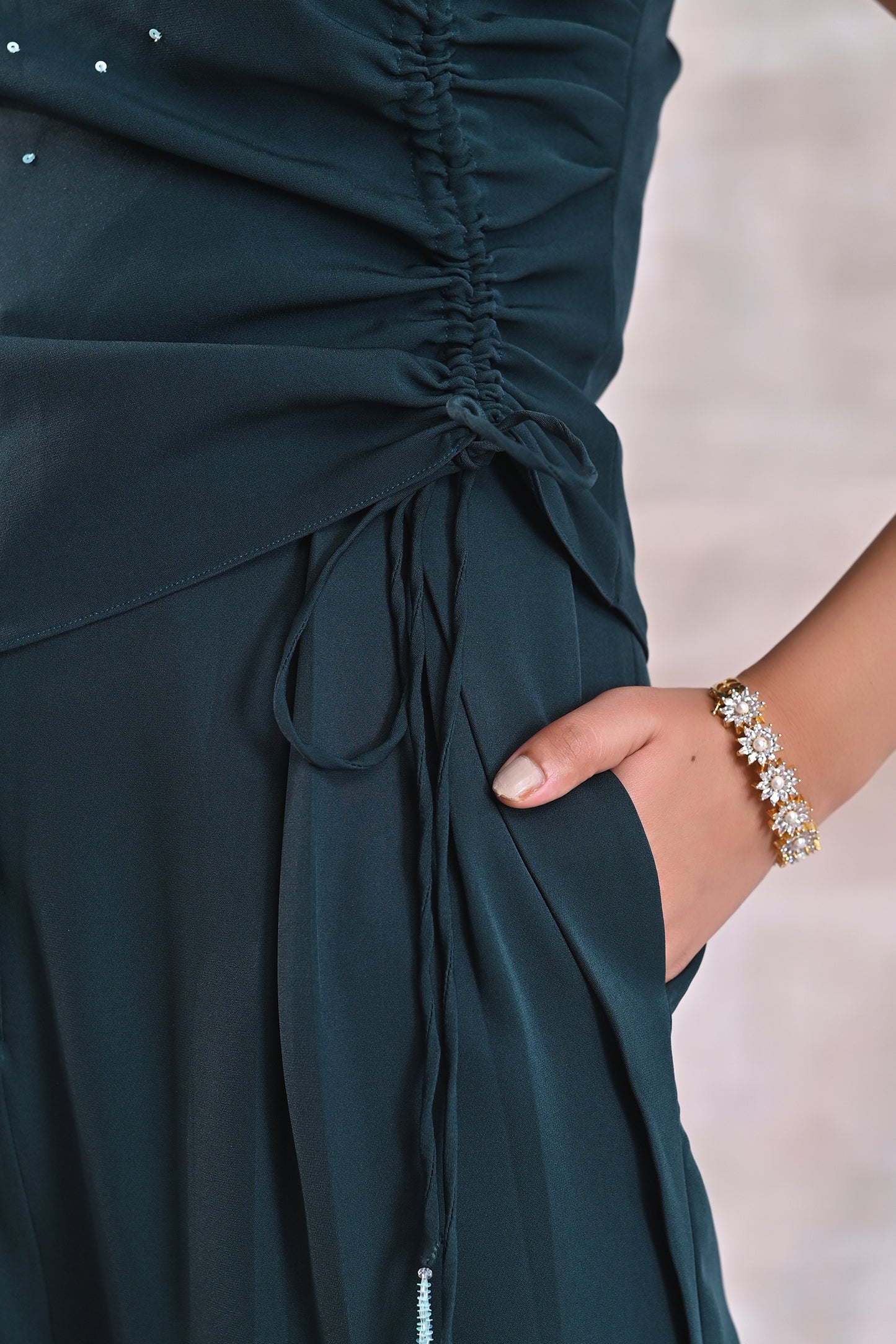 Dark Green One Shoulder Top with Pants