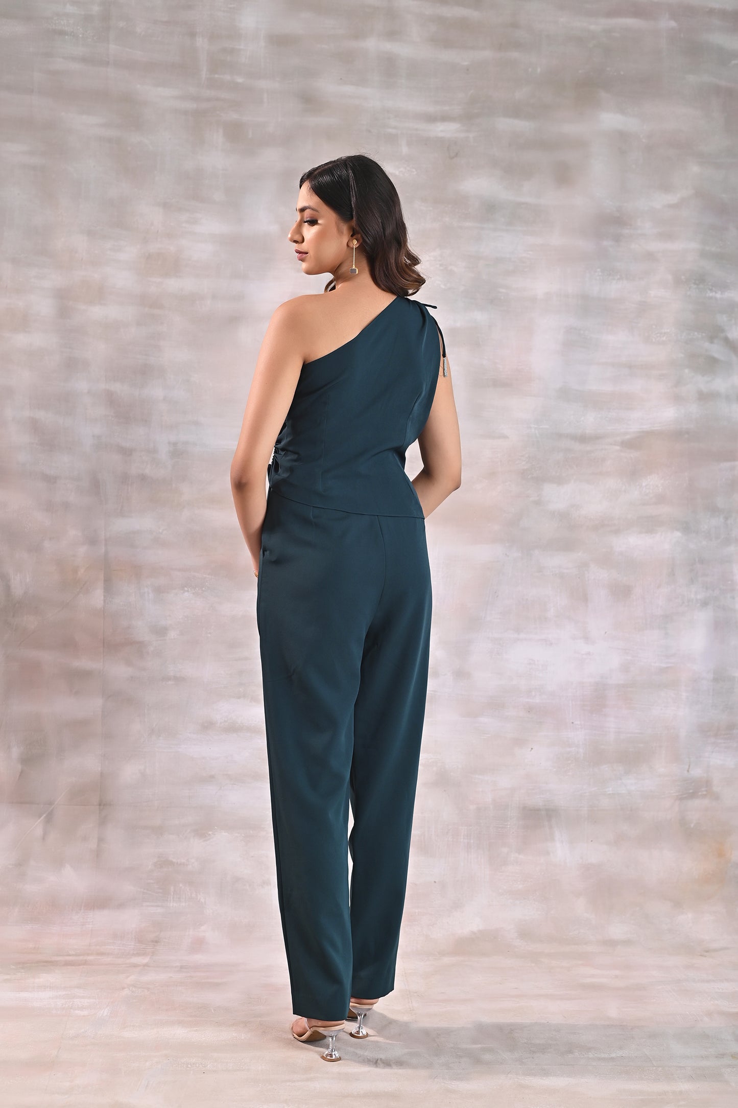 Dark Green One Shoulder Top with Pants