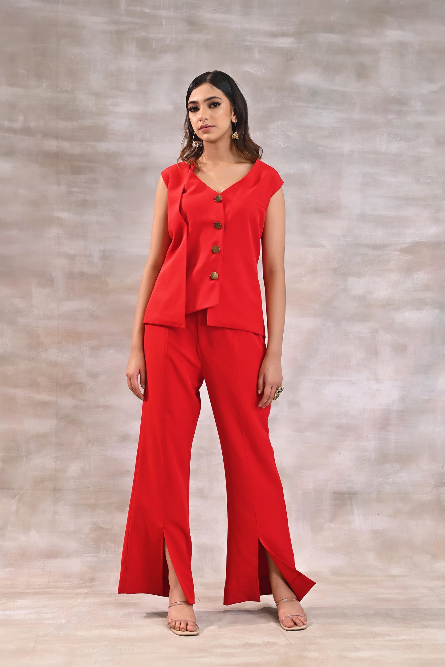 Sleeveless Blazer with Bell Bottom