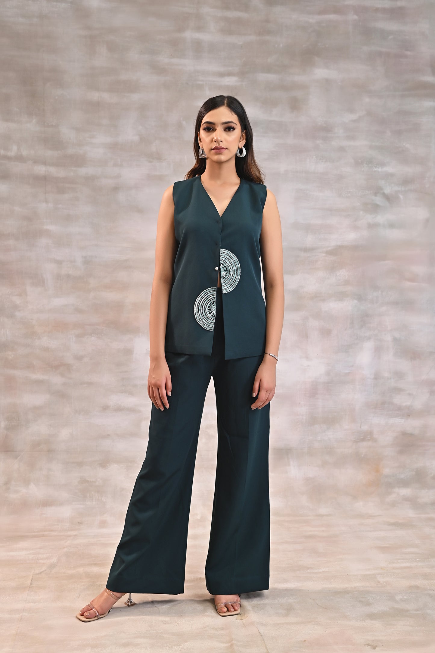 Sleeveless Blazer with Flared Pants