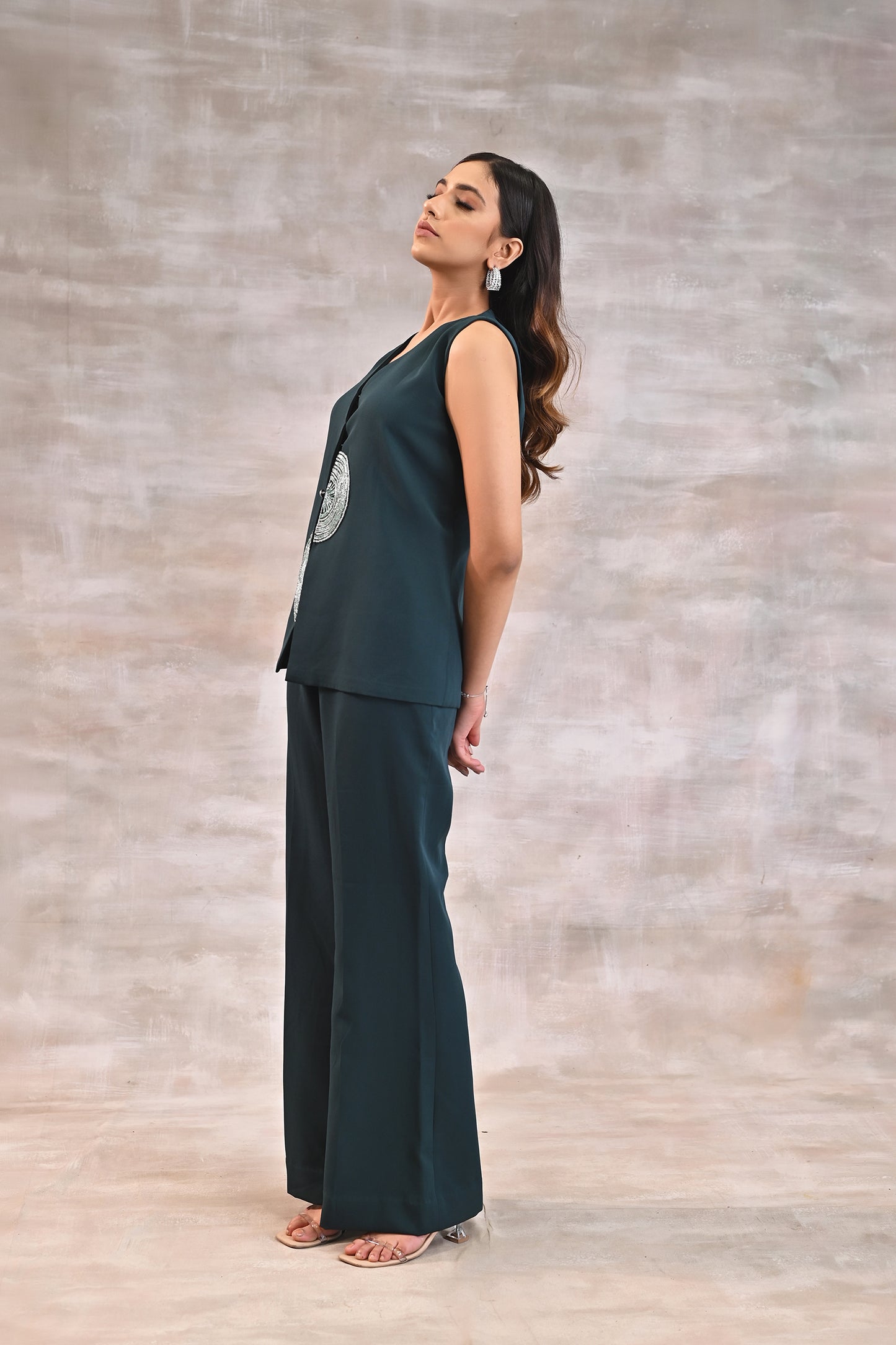 Sleeveless Blazer with Flared Pants