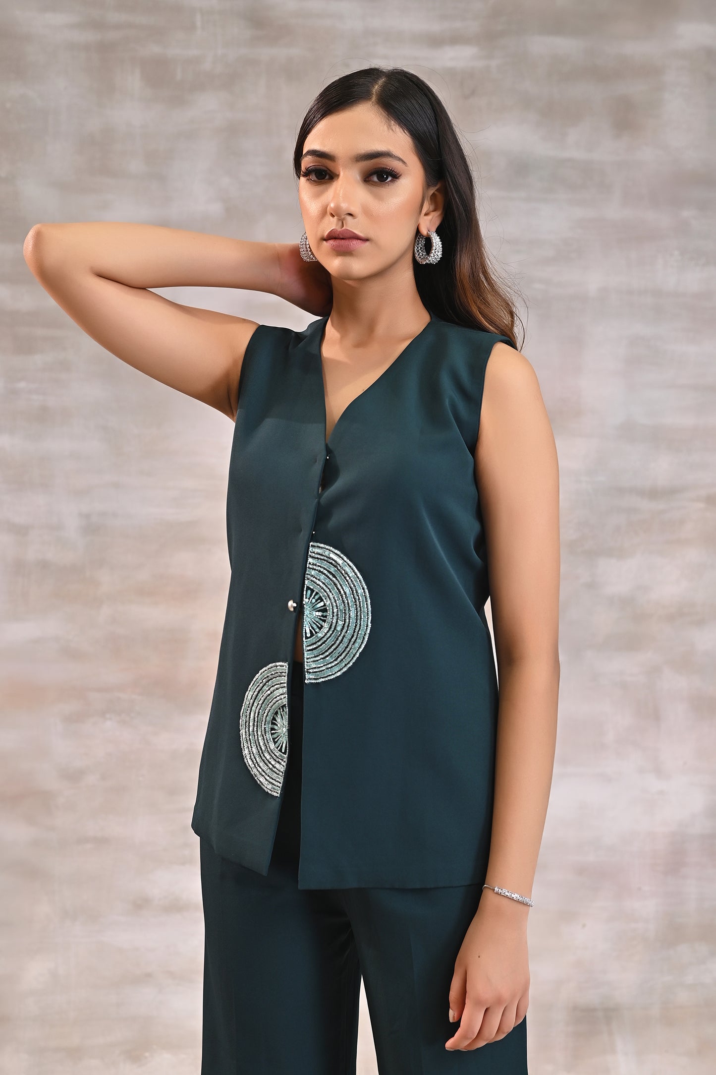 Sleeveless Blazer with Flared Pants