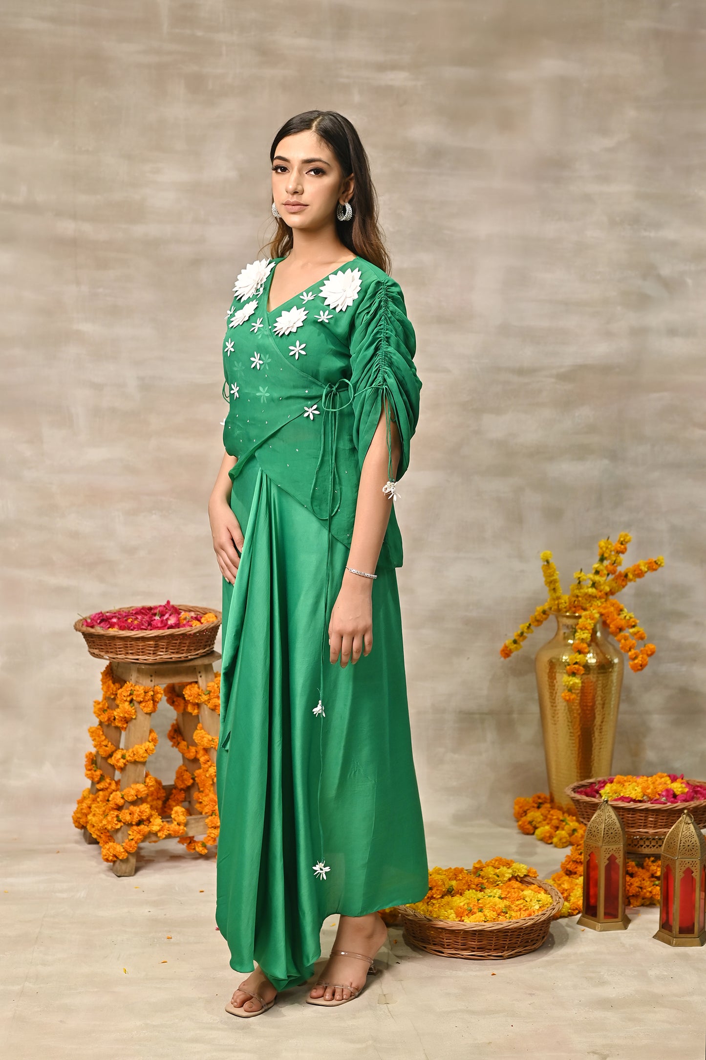 Lime Green Organza Jacket with Lungi