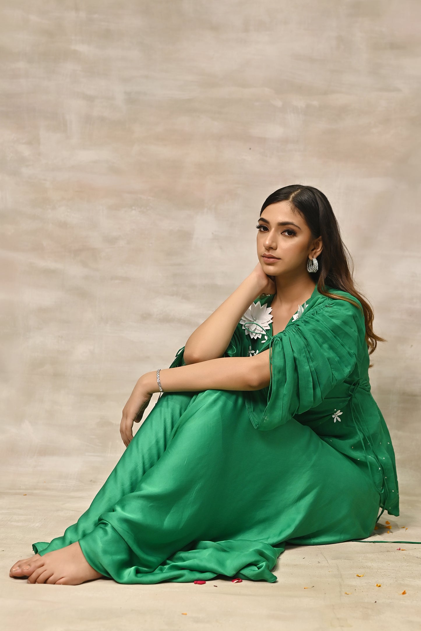 Lime Green Organza Jacket with Lungi