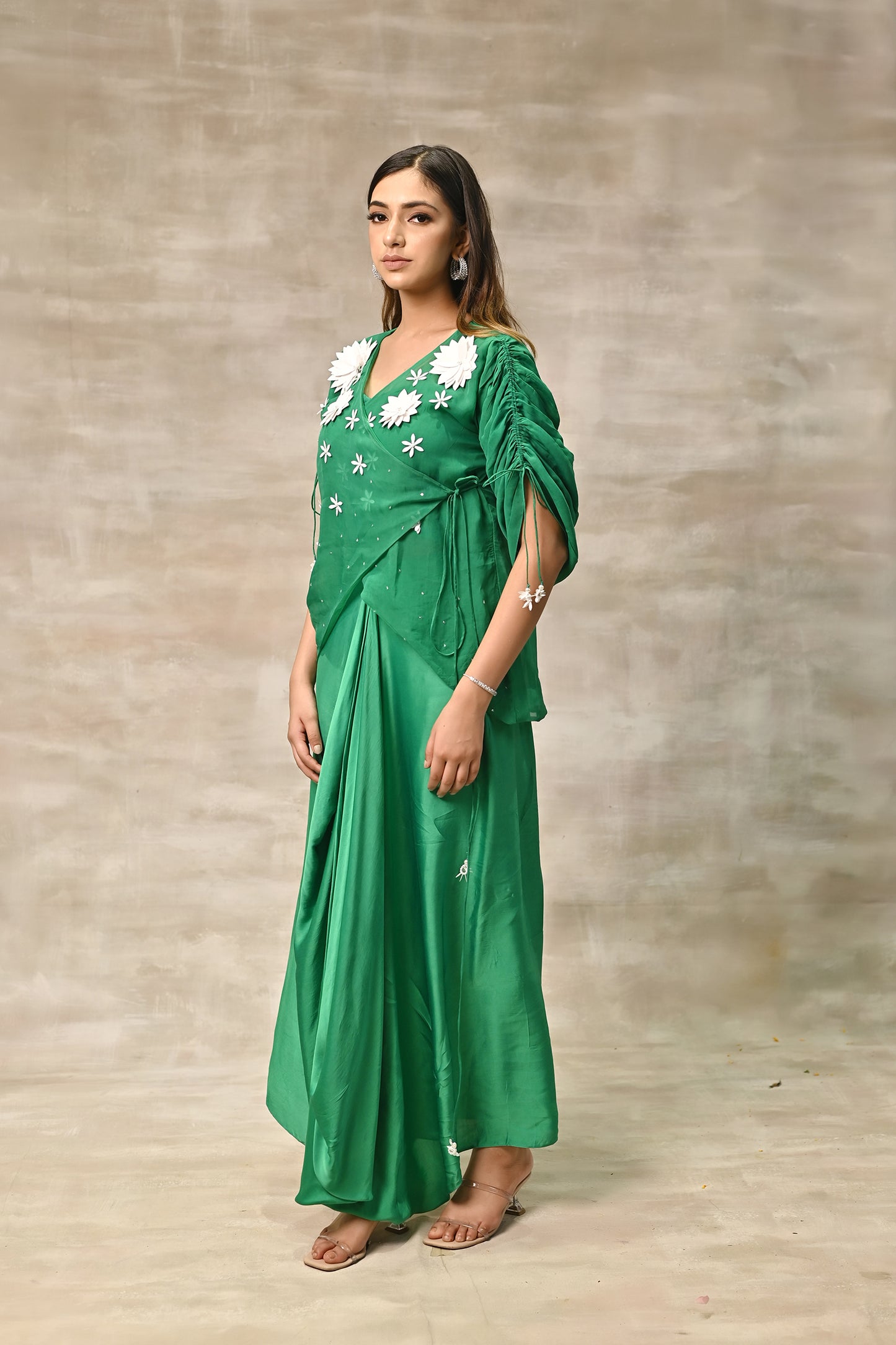 Lime Green Organza Jacket with Lungi