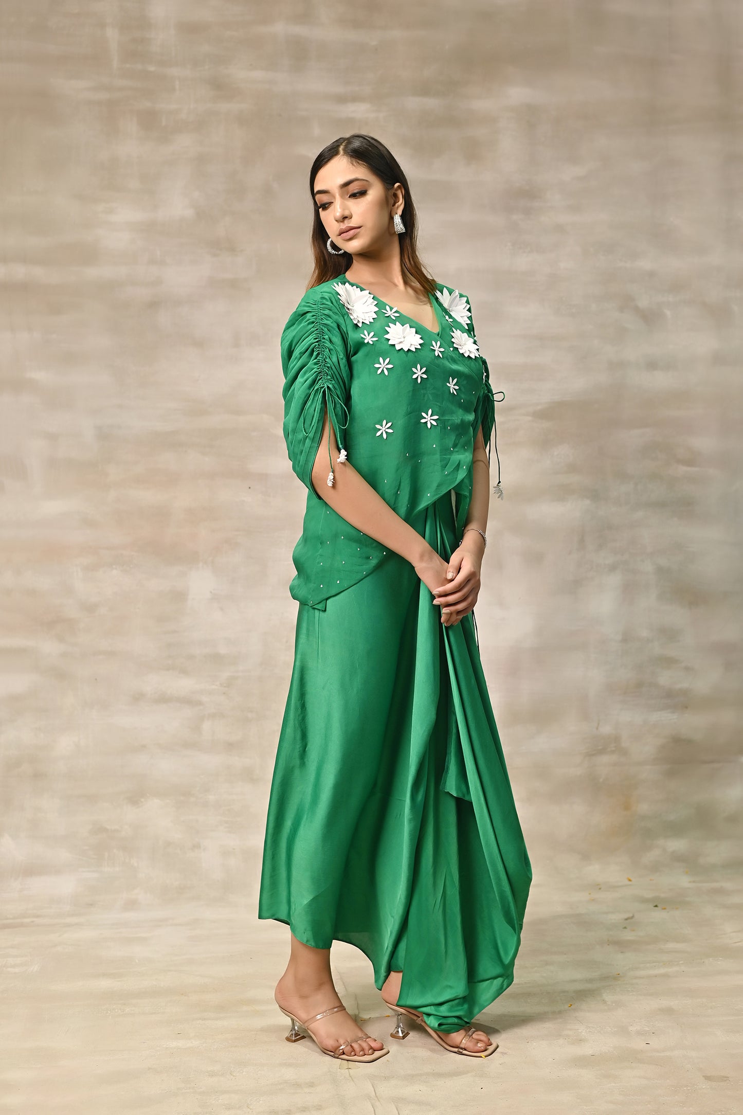 Lime Green Organza Jacket with Lungi