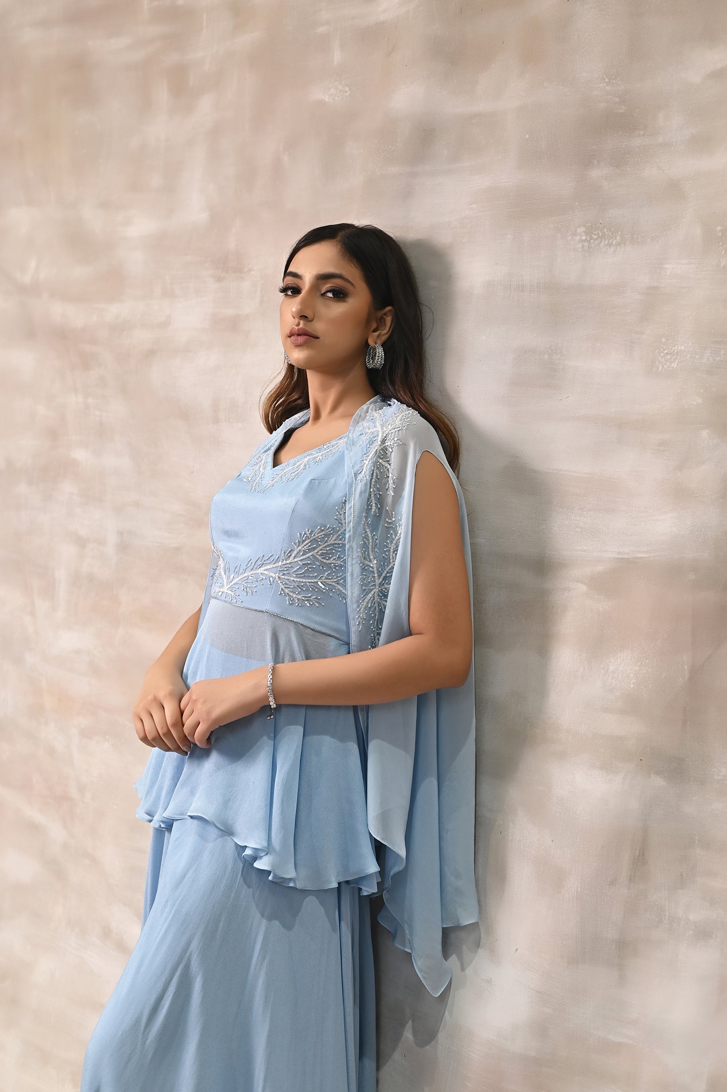 Powder Blue Peplum Kurta with Palazzo