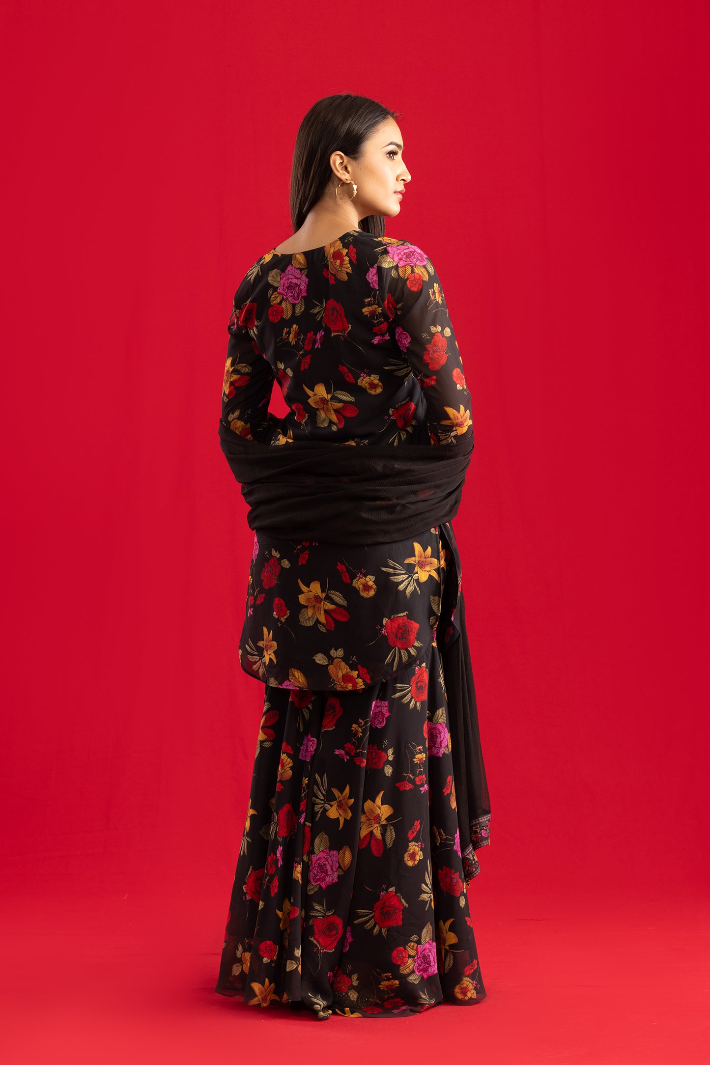 Midnight Kurta & Sharara with Flowing Dupatta