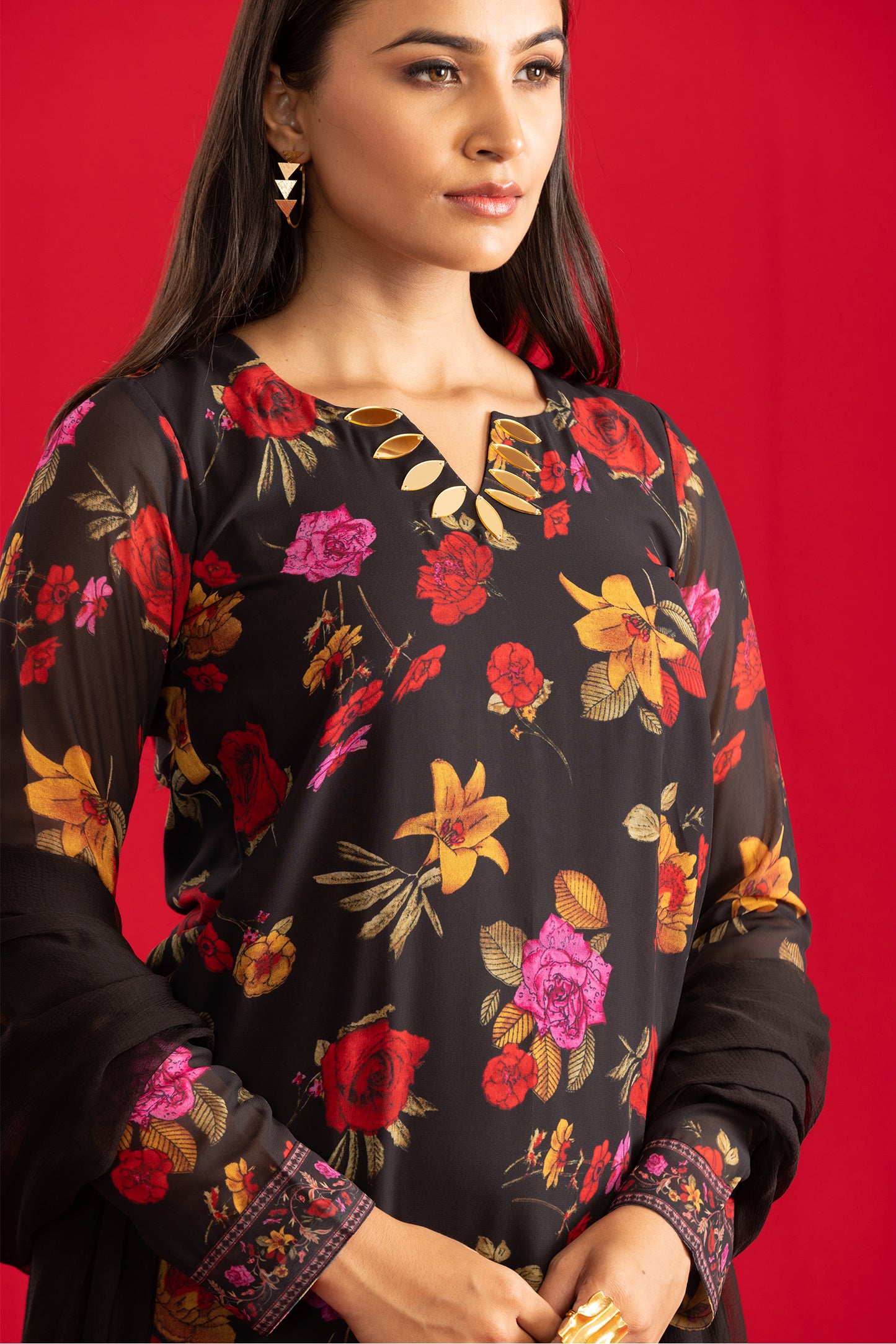 Midnight Kurta & Sharara with Flowing Dupatta