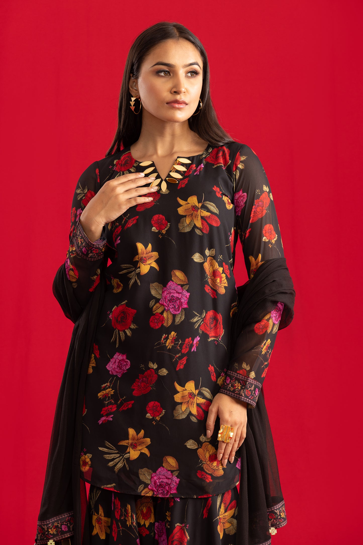 Midnight Kurta & Sharara with Flowing Dupatta