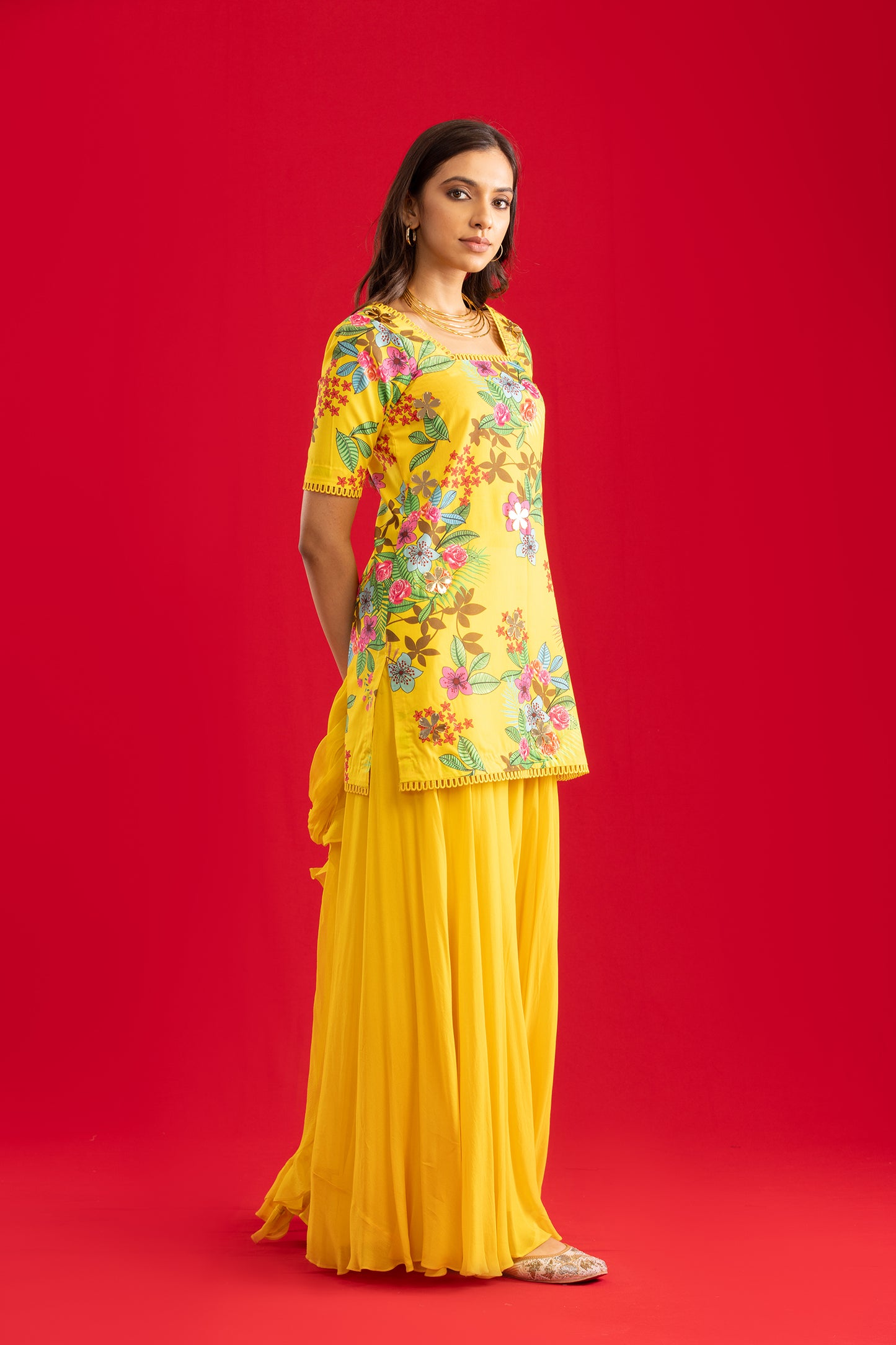 Sunflower Short Kurta with Palazzo Pants
