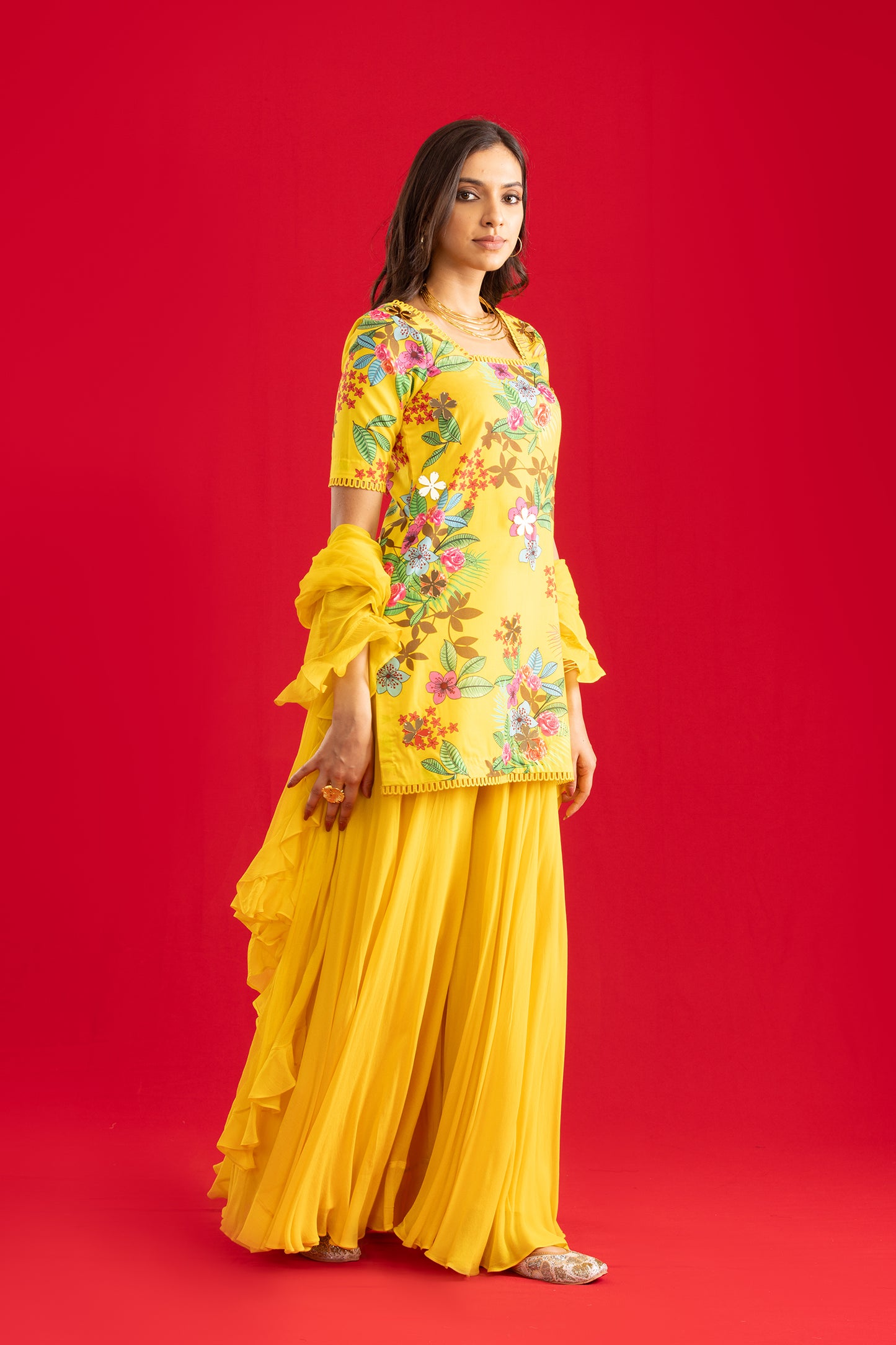 Sunflower Short Kurta with Palazzo Pants